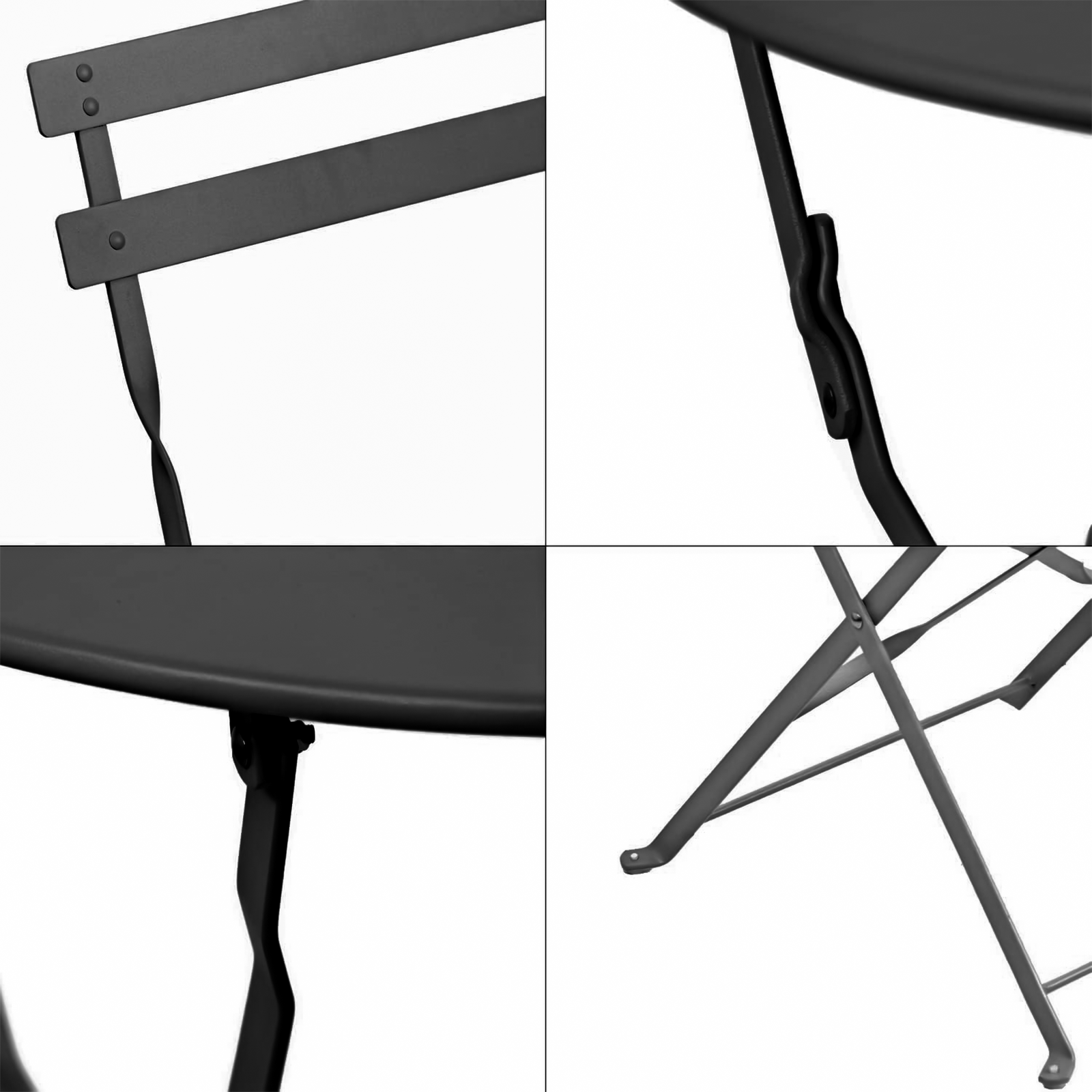 Set da pranzo in acciaio "Giotto" con 2 sedie + tavolo tondo pieghevole