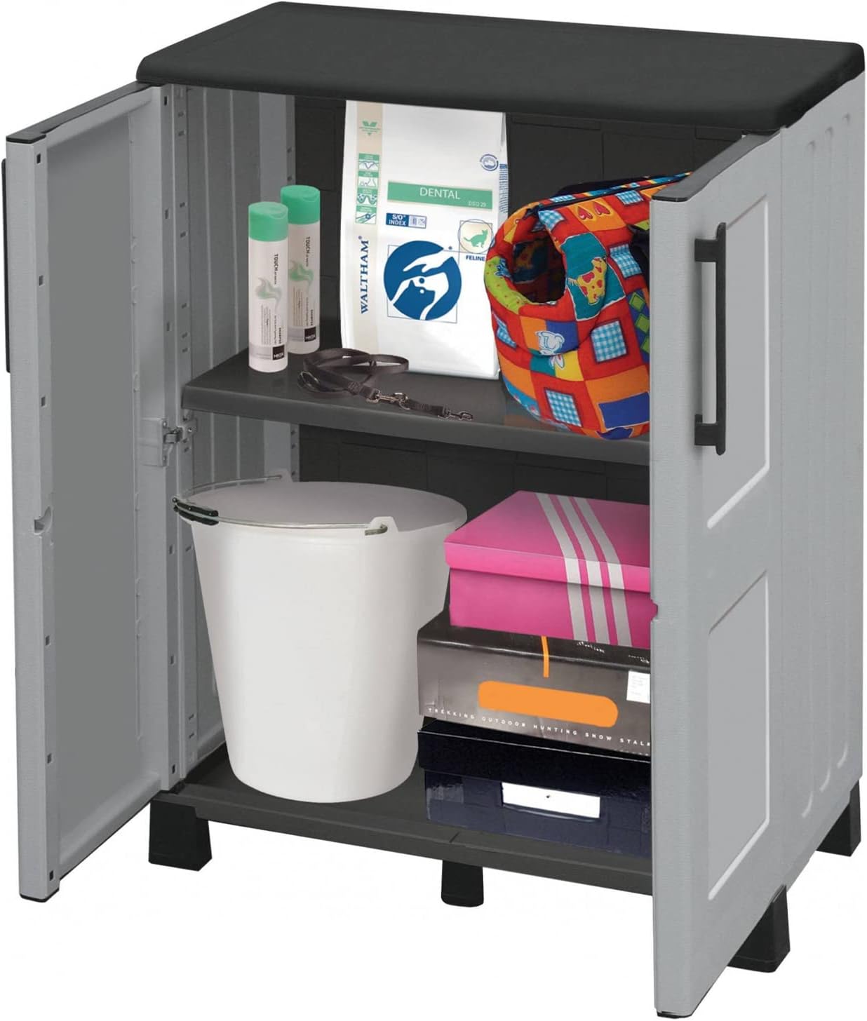 Armoire de rangement bien rangée en polypropylène avec étagères et charnières en acier