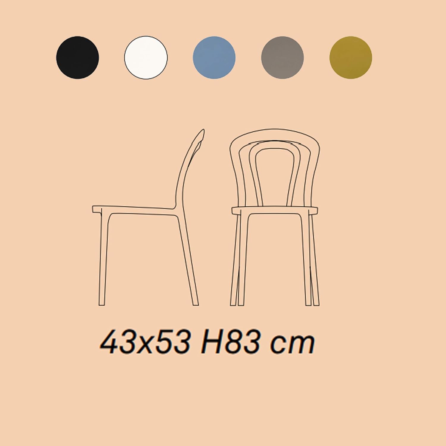 Set di sedie Moderne "Caffè" in polipropilene impilabili per esterno e interno cm 53x53 83h