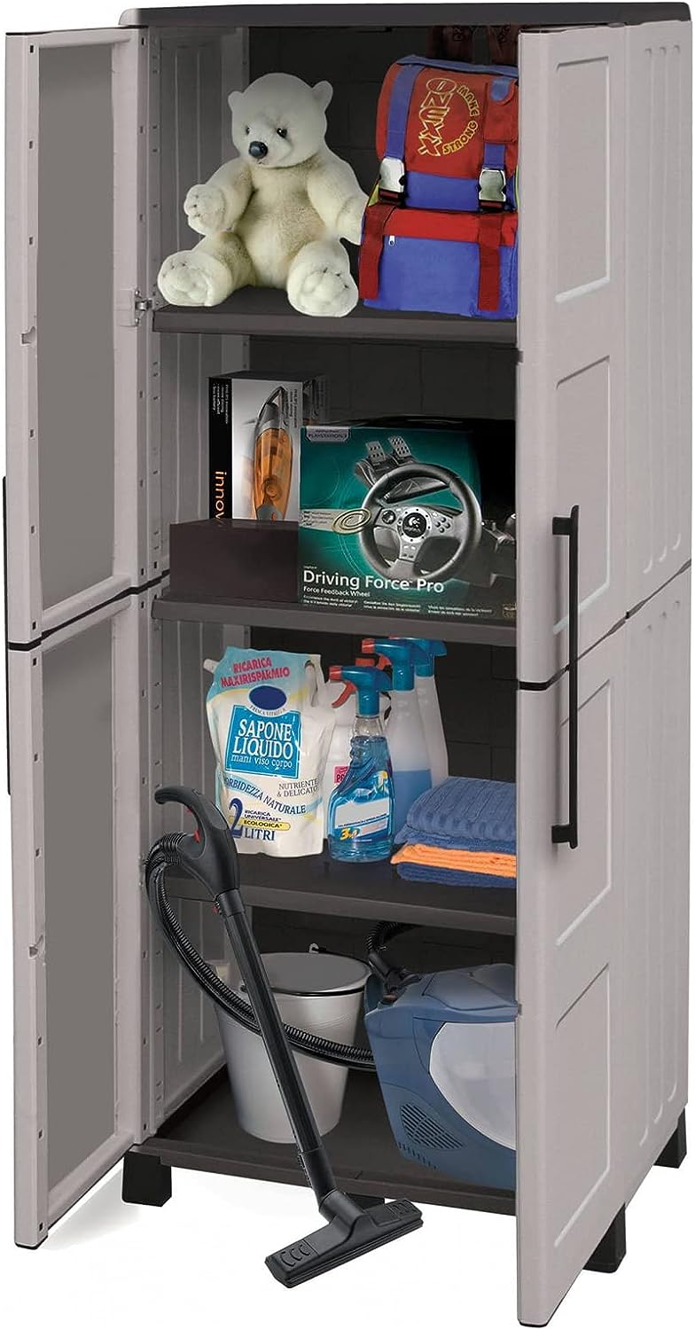 Armoire de rangement bien rangée en polypropylène avec étagères et charnières en acier