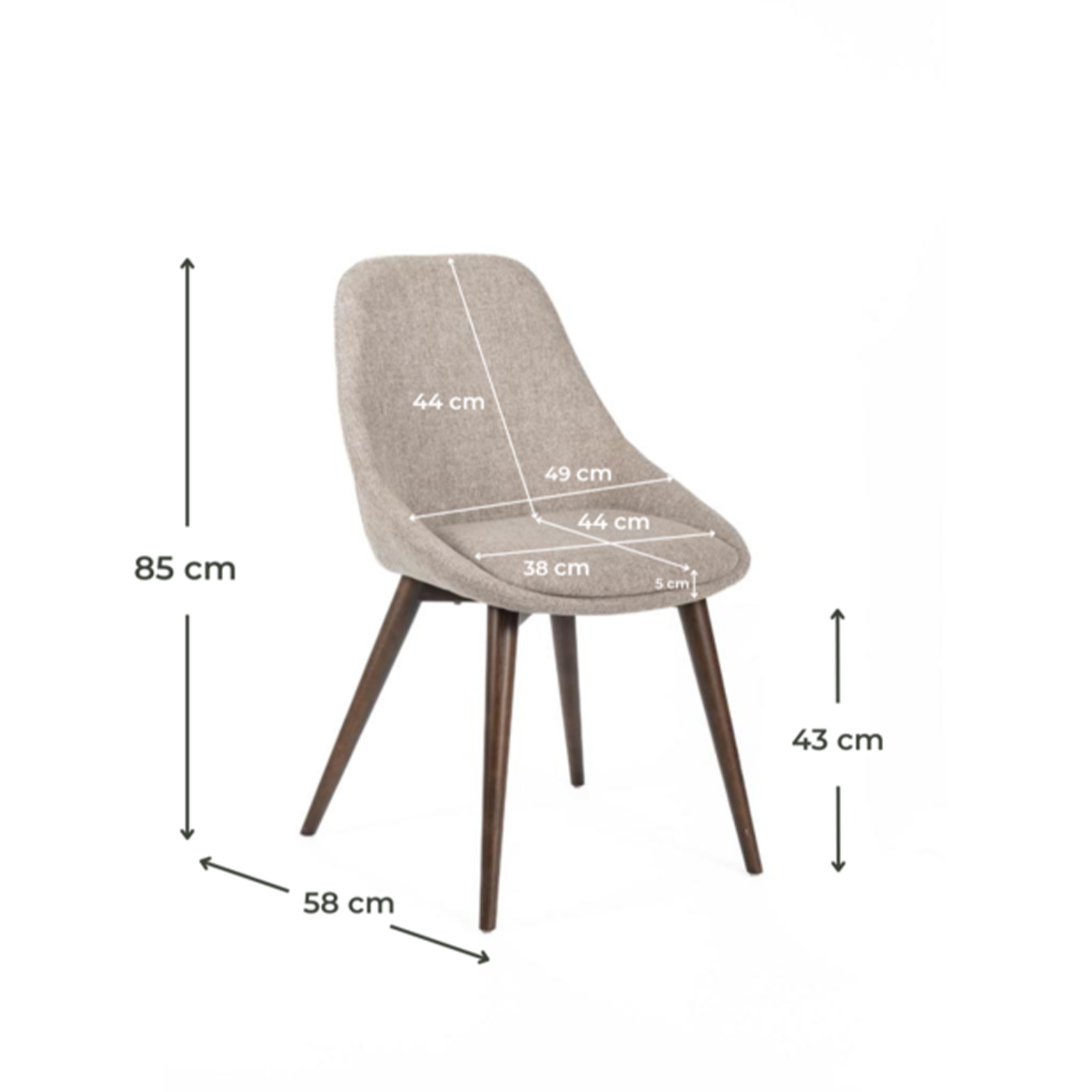 Set di sedie moderne da pranzo in tessuto "Zaira" struttura in legno cm 49x58 85h