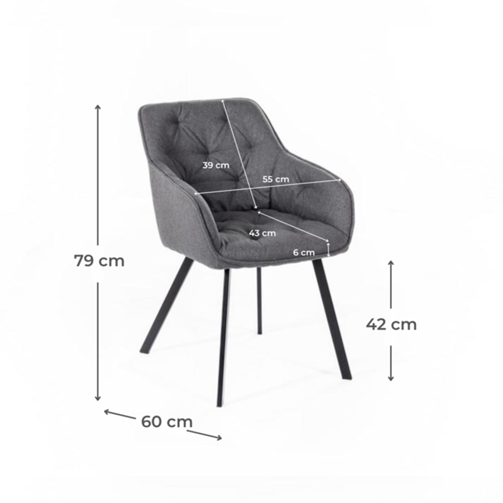 Set di sedie imbottite "Dalia" da soggiorno in tessuto gambe in metallo verniciato cm 55x60 79h