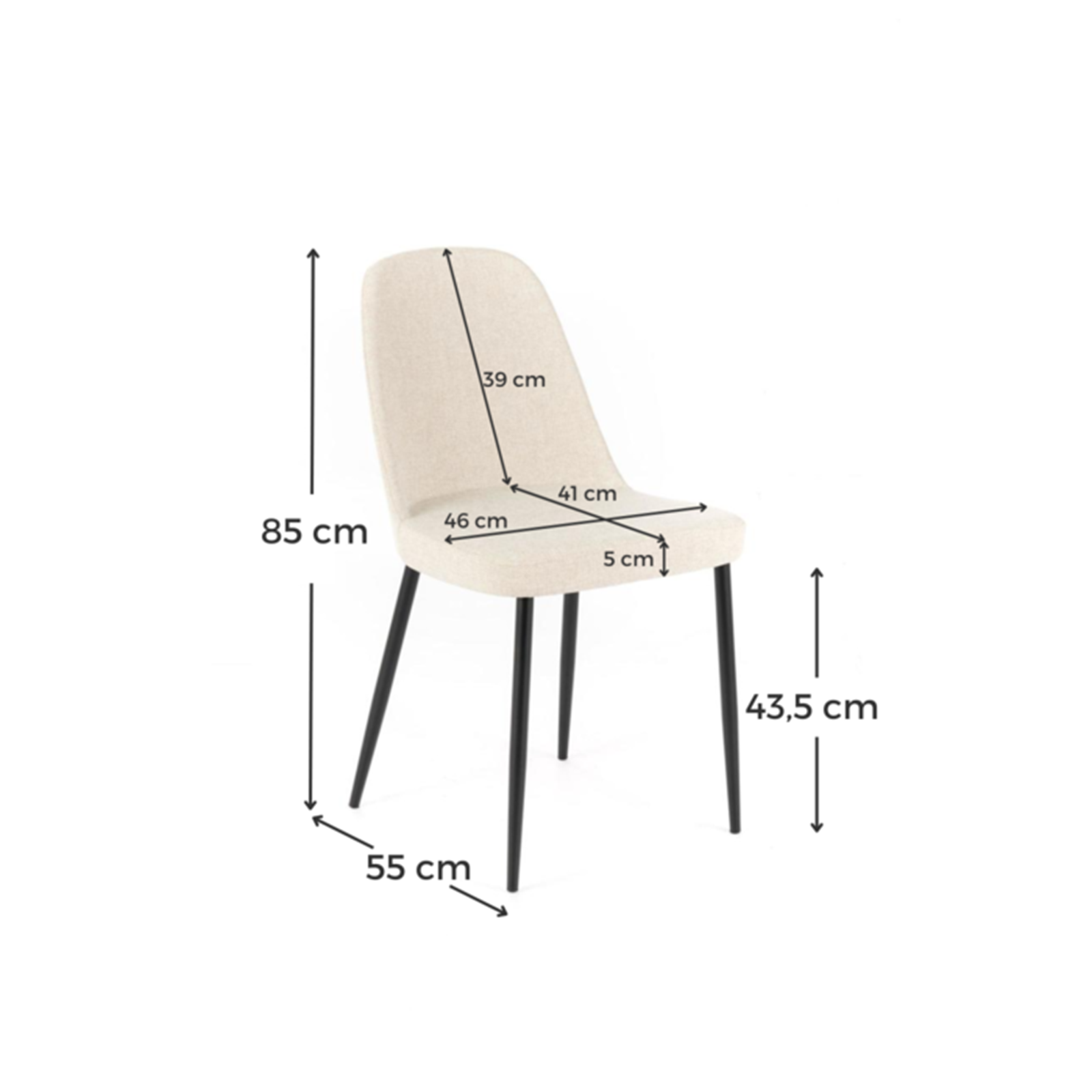 Set di sedie moderne in tessuto "Giglio" con gambe in metallo verniciato cm 46x55 85h