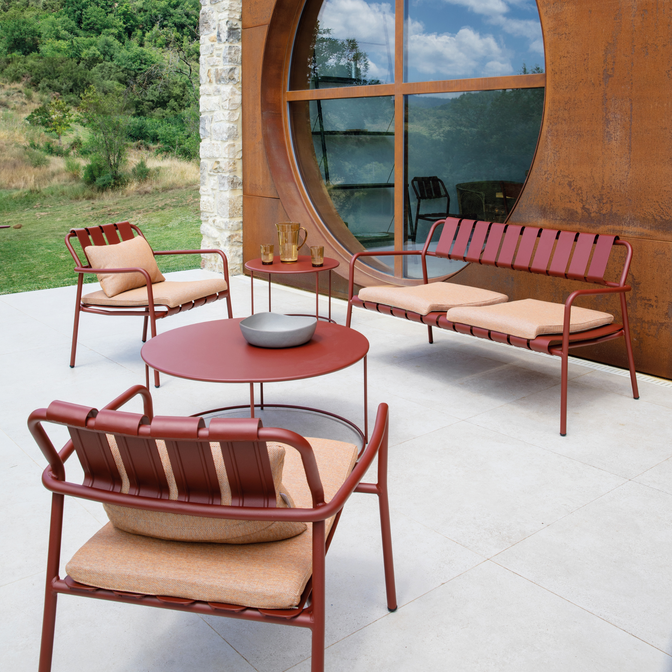 Panchina lounge in alluminio "Verdea" divanetto da giardino cm 146x70 76h