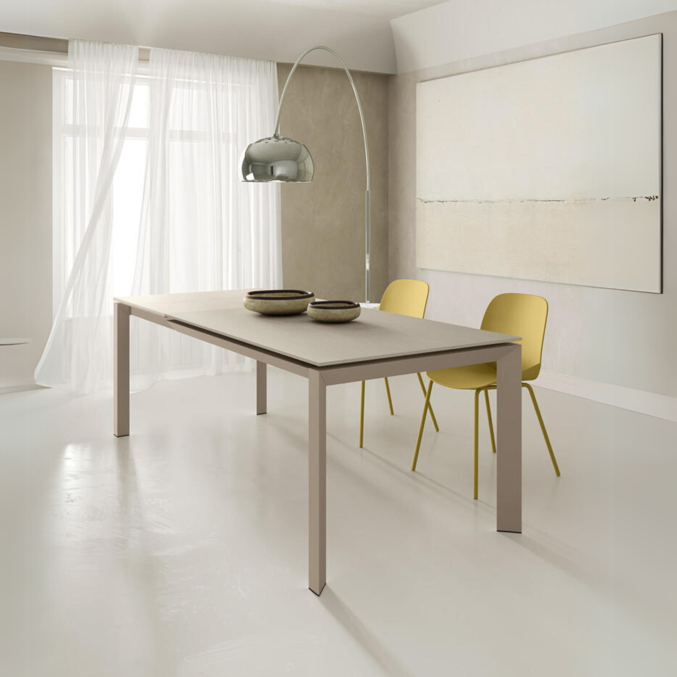 Table extensible "Compte" plateau céramique pieds aluminium 140/220x90 cm 75h