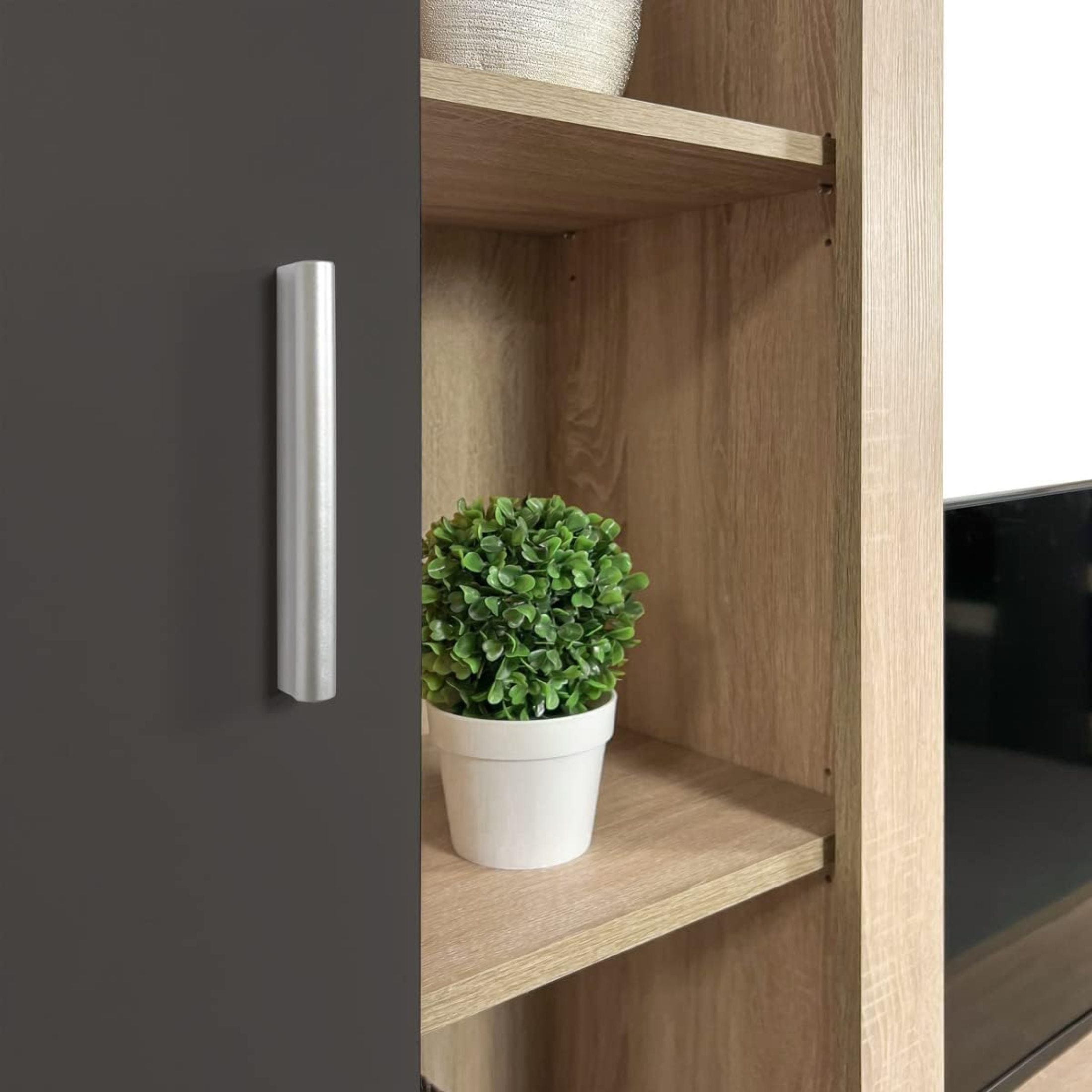 Kit parete attrezzata da soggiorno "Nobel" in legno naturale e antracite cm 263x40 200h