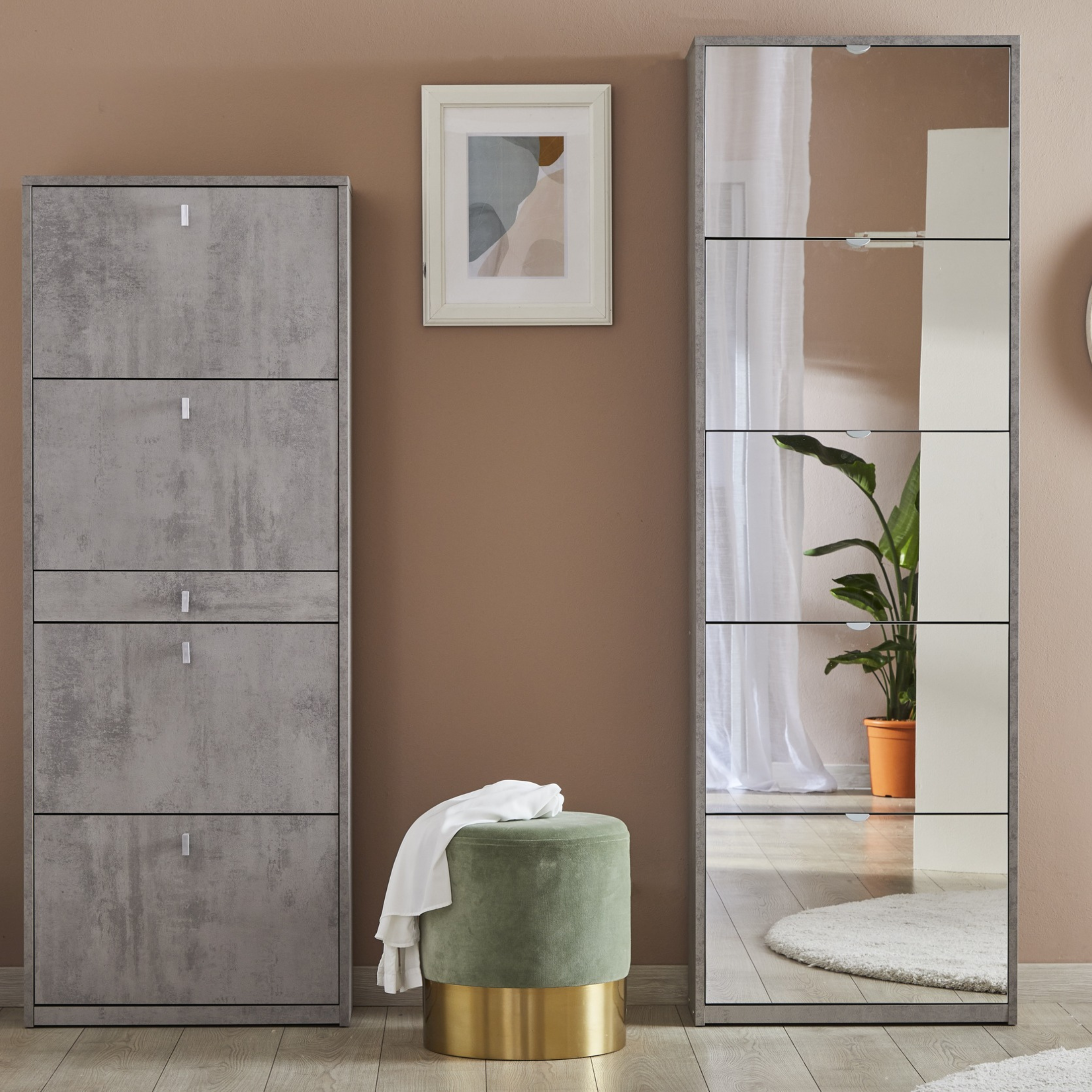 Scarpiera 4 ante specchio "Vittoria" 1 cassetto in legno cm 63x29 164h