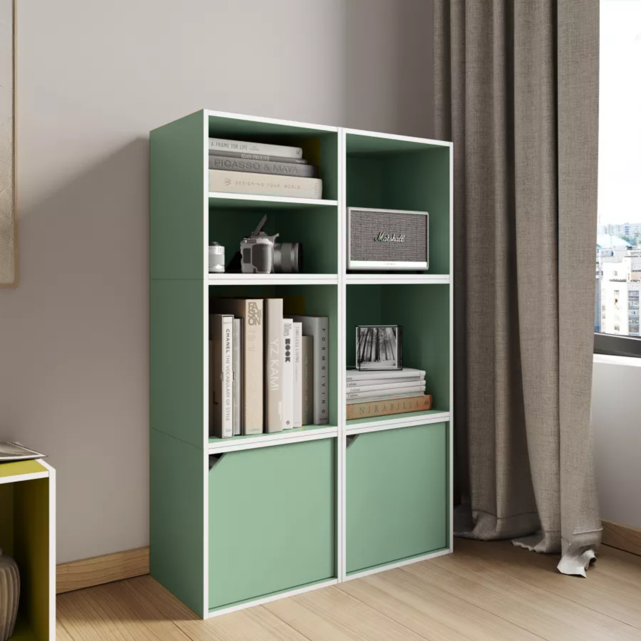 Mensola a giorno colorata "Cubo" in legno cm 35x35 29h