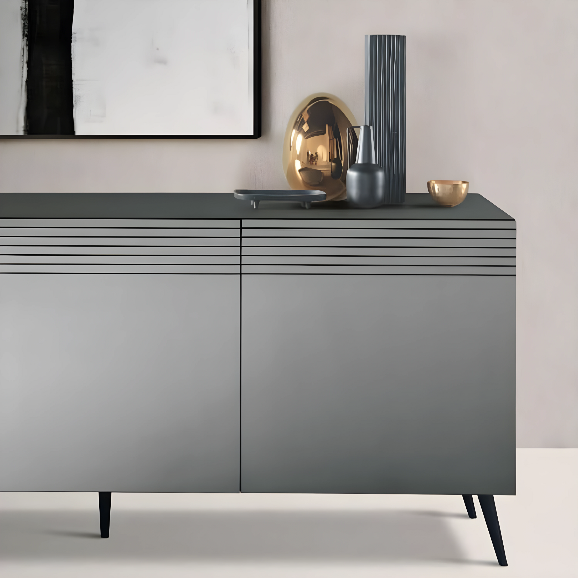 Buffet moderne à 3 portes déjà assemblé "Iride" en mélaminé anthracite 180x50 h80 cm
