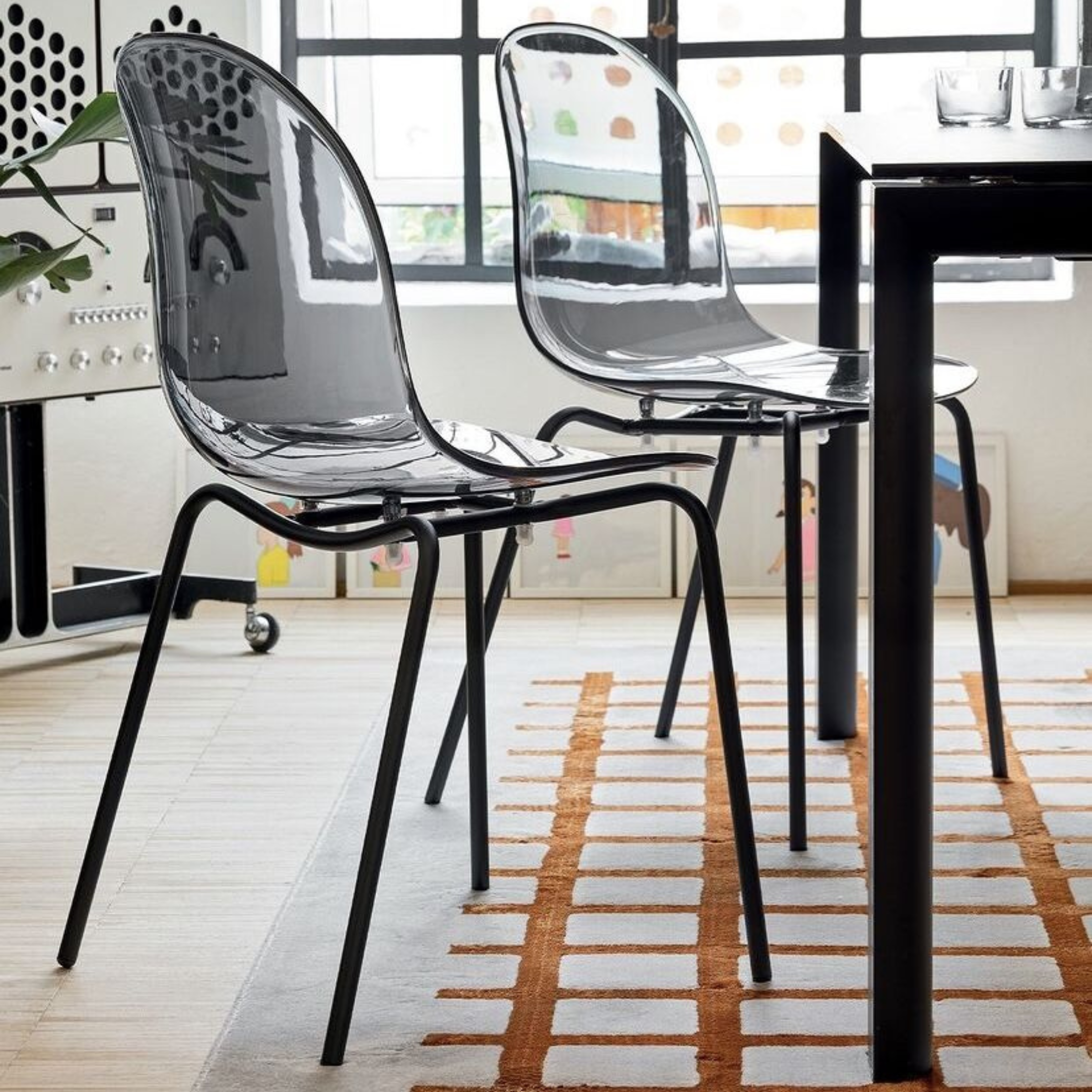 Set di sedie moderne da soggiorno "Academy" in policarbonato trasparente cm 49x51 84h