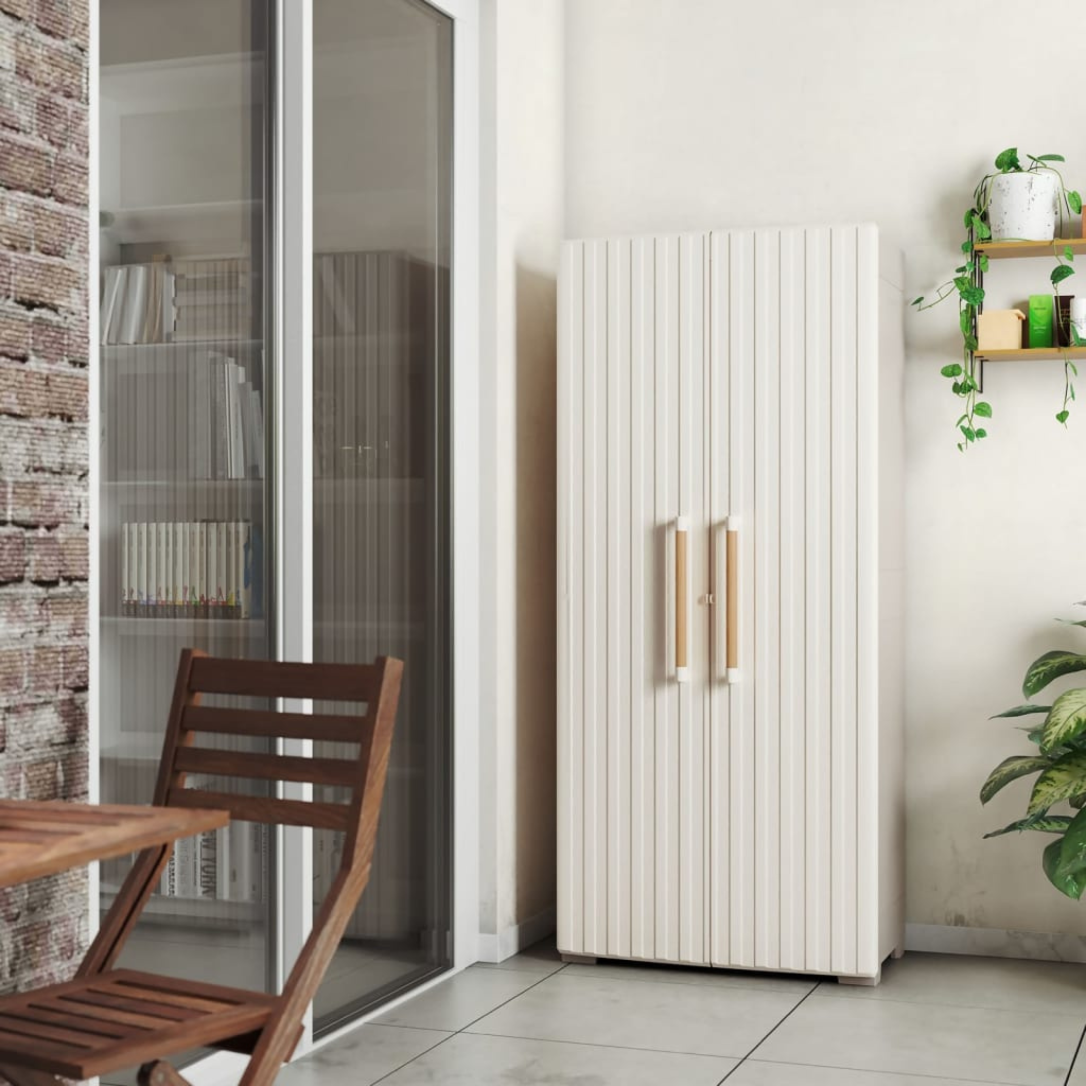 Armadio in resina da giardino "Groove" con ripiani interni e piedini rialzati