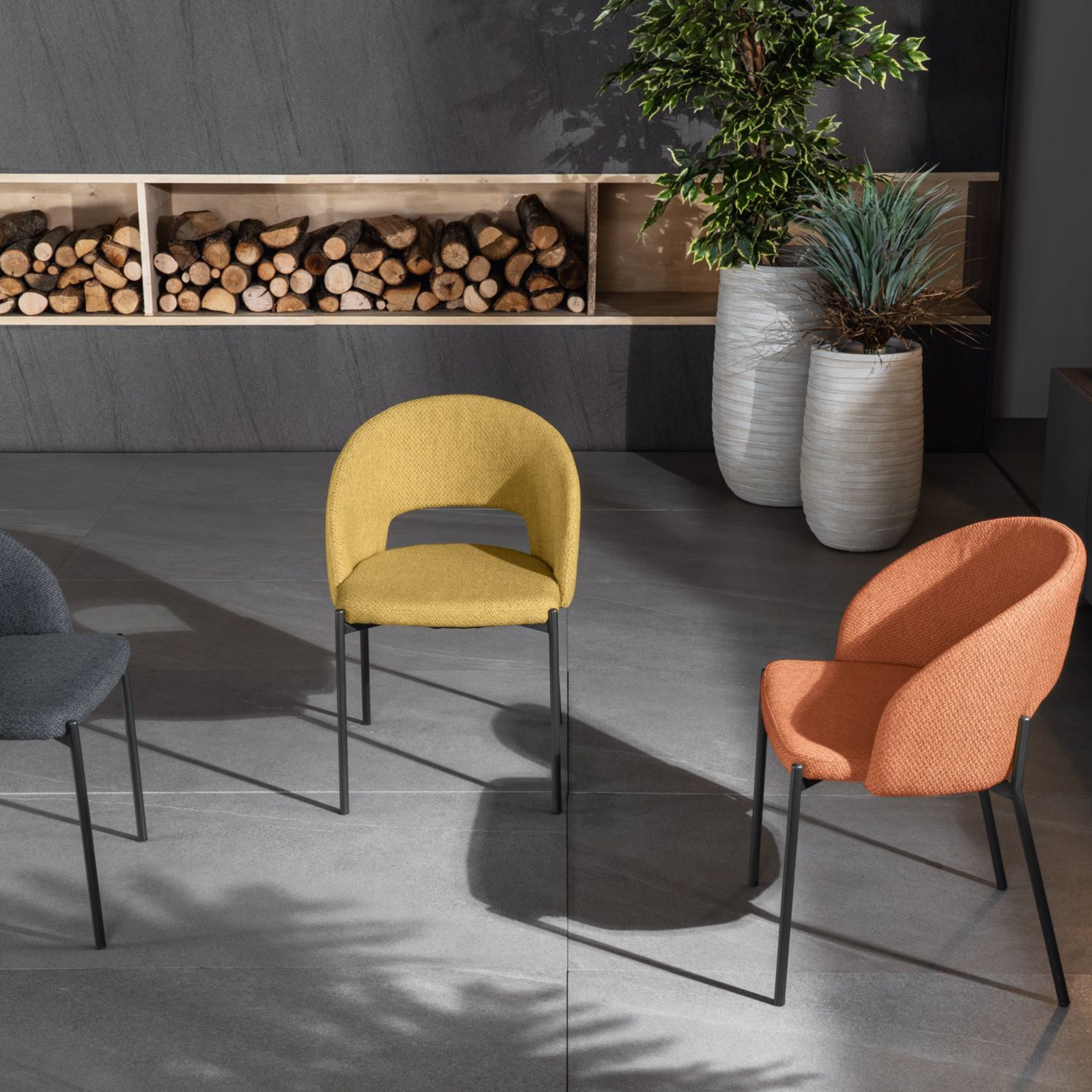 Chaise ronde rembourrée "Greta" fauteuil moderne en tissu 56x52 cm 78,5h