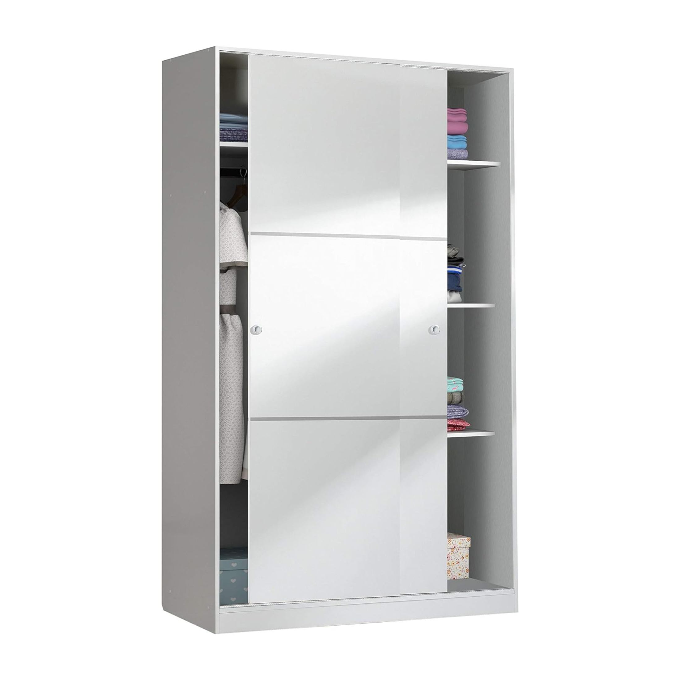 Armoire en bois blanc avec 2 portes coulissantes et 3 étagères 120x50 cm 200h