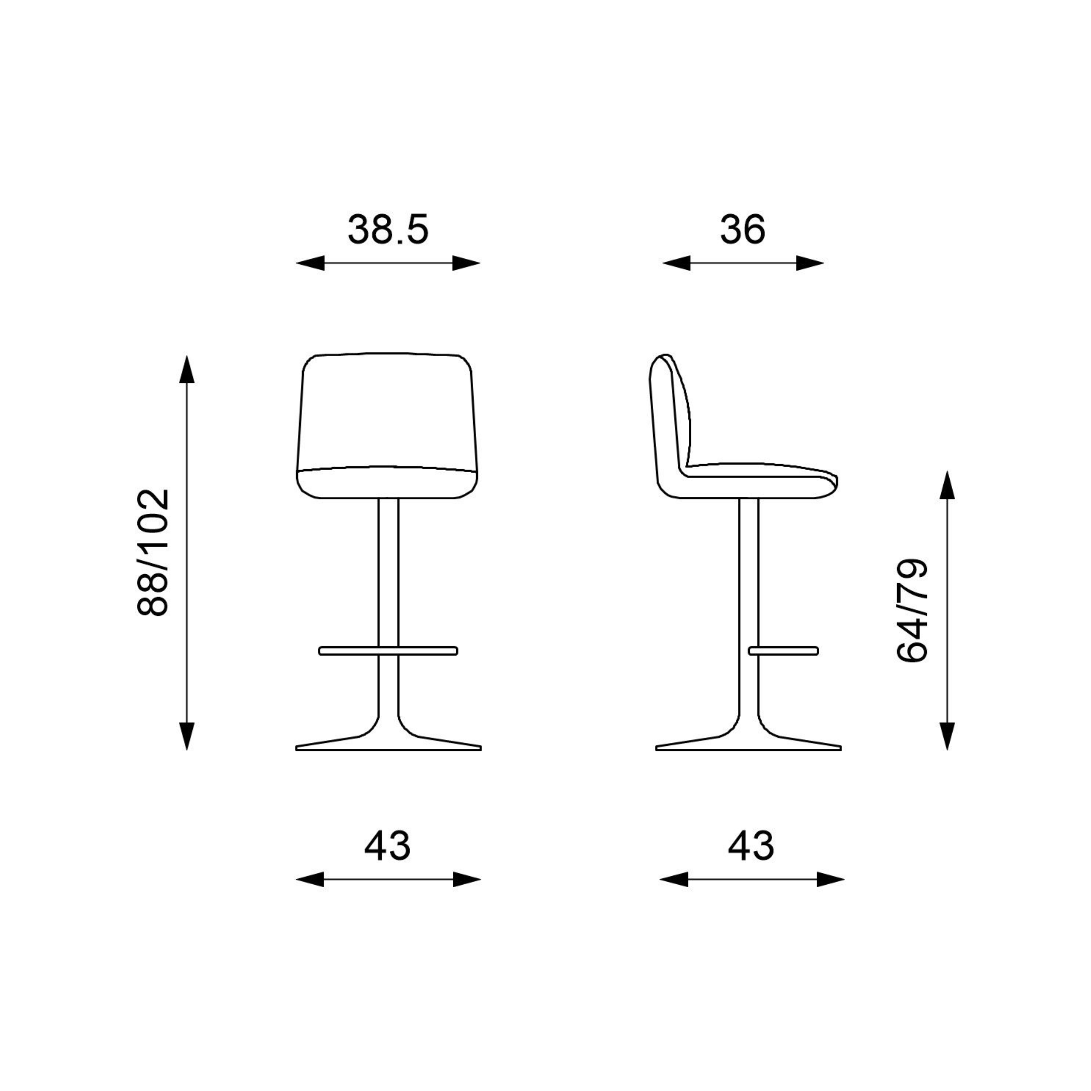 Set di sgabelli alti in tessuto "Spot" con poggiapiedi e alzata a gas cm 36x38,5 88h
