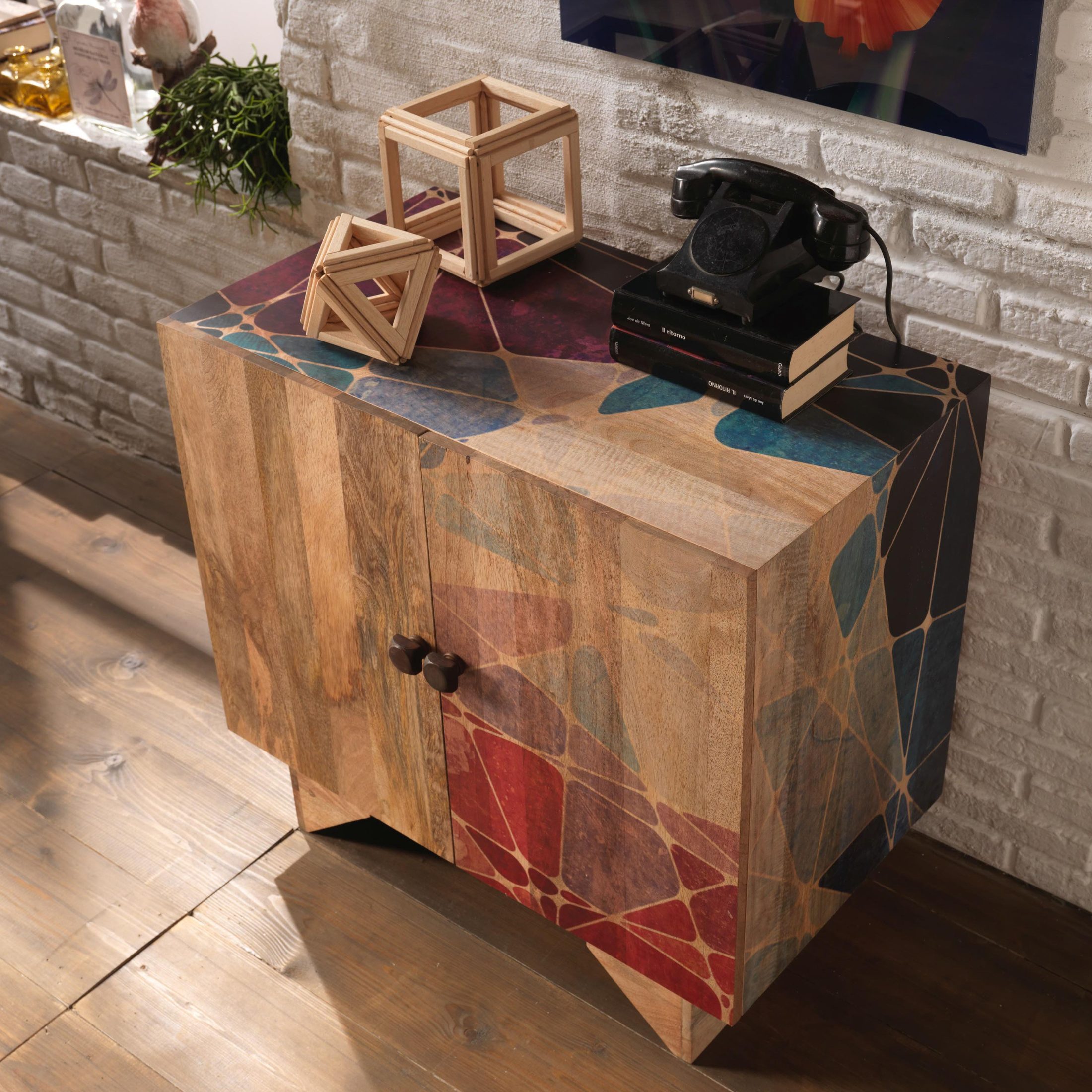 Madia etnica in legno di mango "Riki" da soggiorno 2 ante cm 81x45 75h