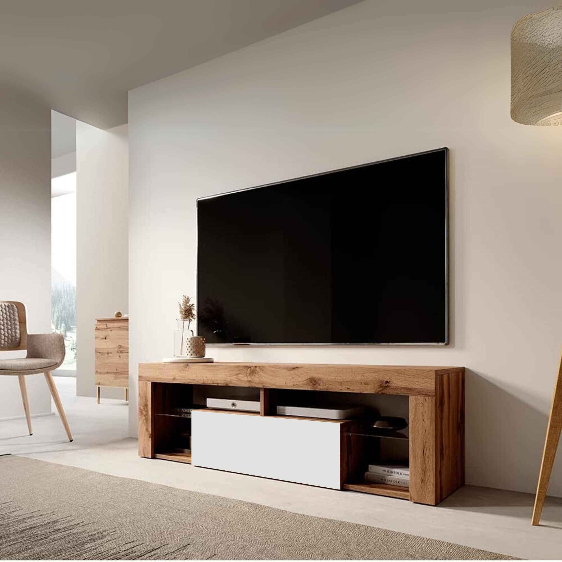 Mobile porta tv "Hugo" in legno rovere e bianco cm 140x35 50h