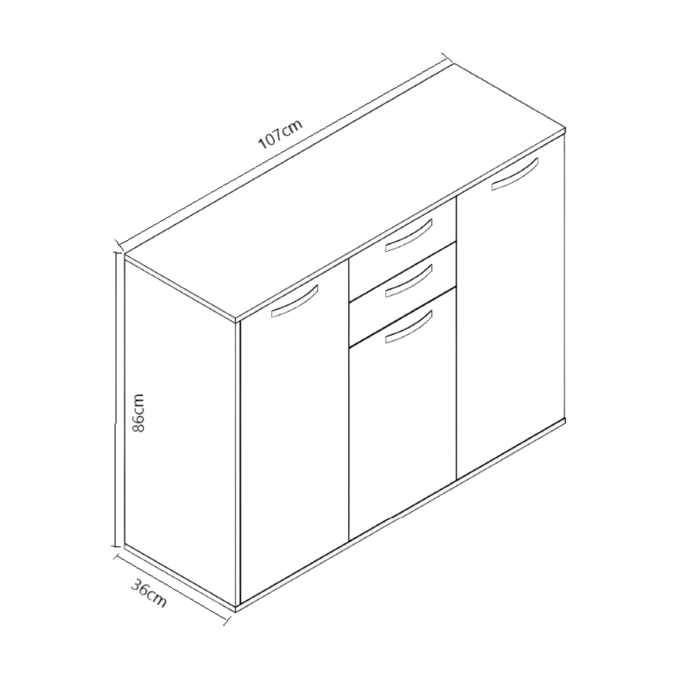 Aparador buffet K083 mueble de madera con 3 puertas para salón 150x41 cm 82h