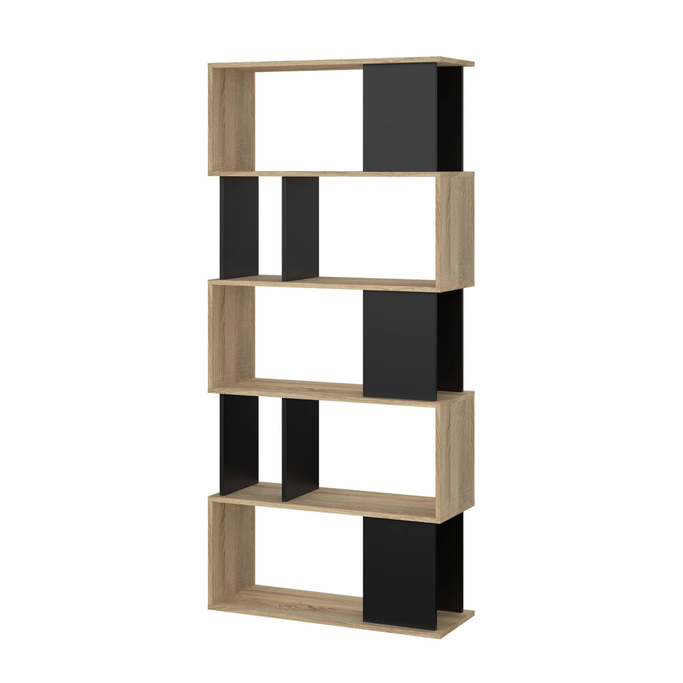 Librería alta abierta Alida con 5 estantes de madera 90x25 cm 180h