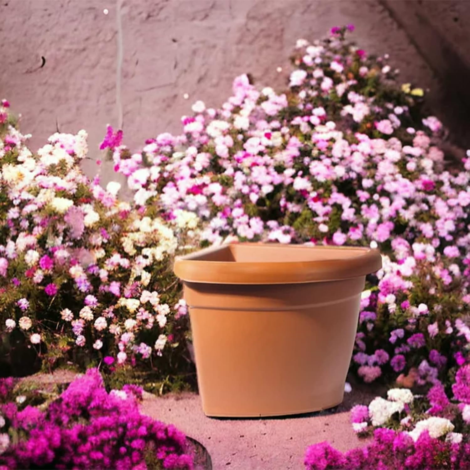 Vase d'angle et soucoupe d'angle en plastique Ulisse terre cuite pour extérieur 45x37 cm 40h