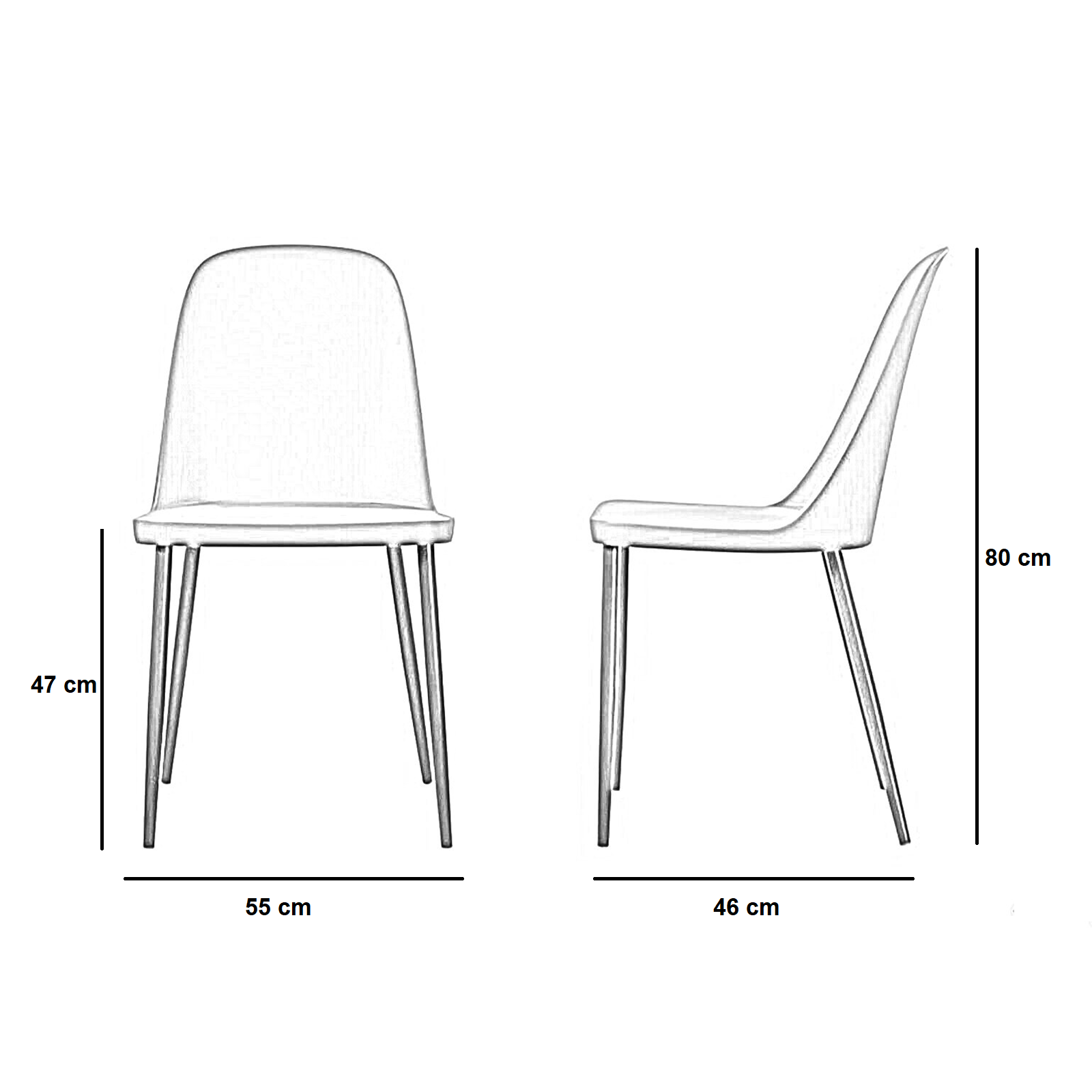 Set di sedie moderne in polipropilene "Paola" con gambe in metallo verniciato