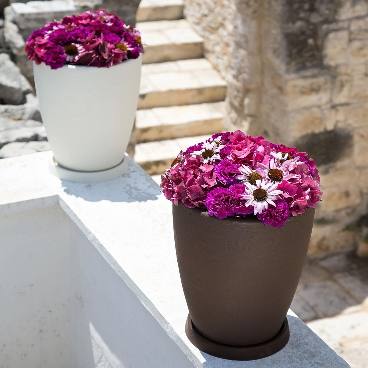 Vaso tondo Adone per interno ed esterno in resina cm 30x30 38h