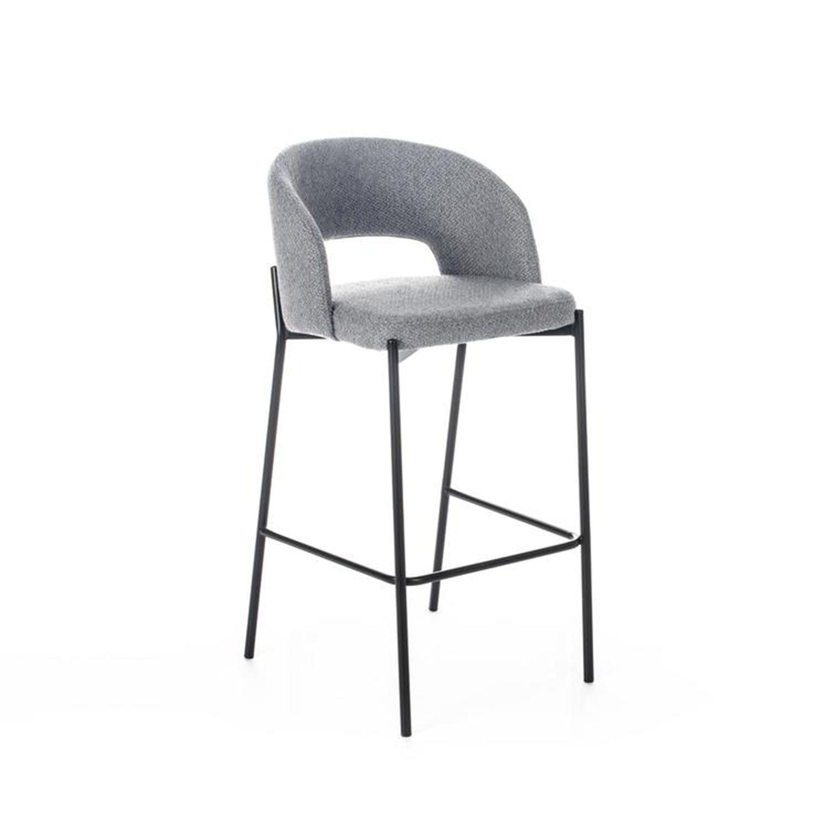 Tabouret haut "Greta" en tissu rembourré avec repose-pieds 52x50 cm 98h