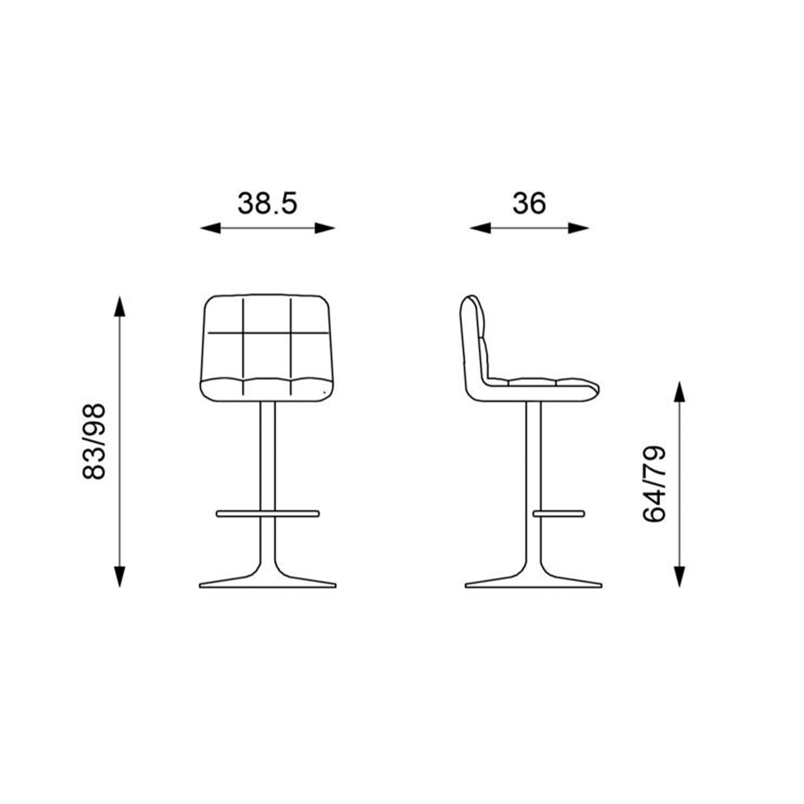 Set di sgabelli imbottiti alti "Kurt" in similpelle con elevazione a gas e poggiapiedi cm 38,5x36 83h