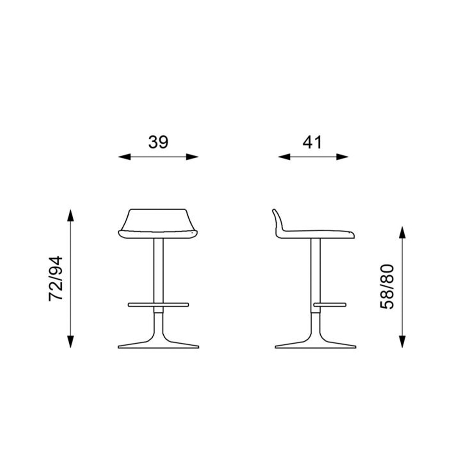 Set di sgabelli alti "Henri" in polipropilene con elevazione a gas e poggiapiedi cm 41x39 72h
