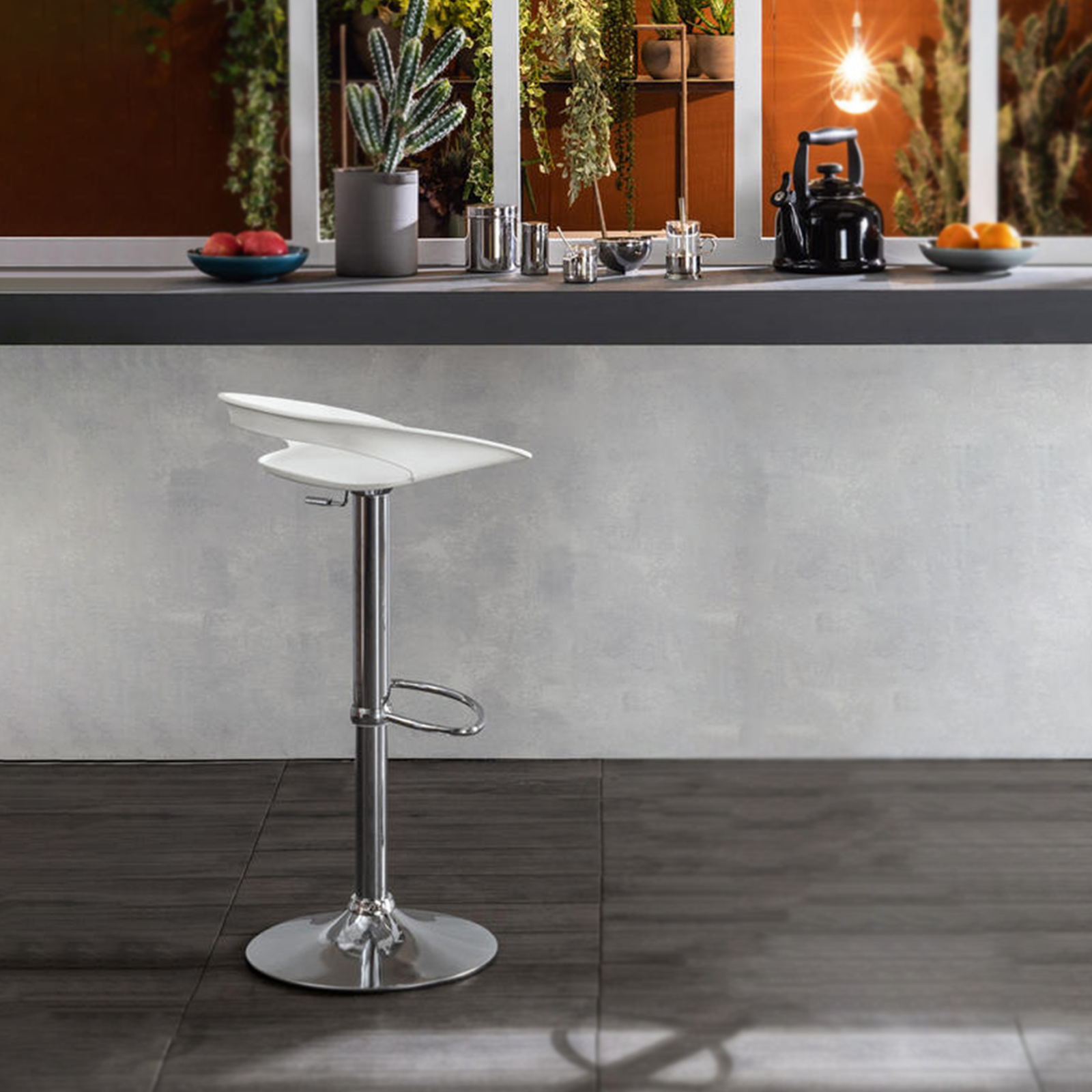 Tabouret haut "Glen" en polypropylène vérin à gaz repose-pieds 40x40 cm 69h