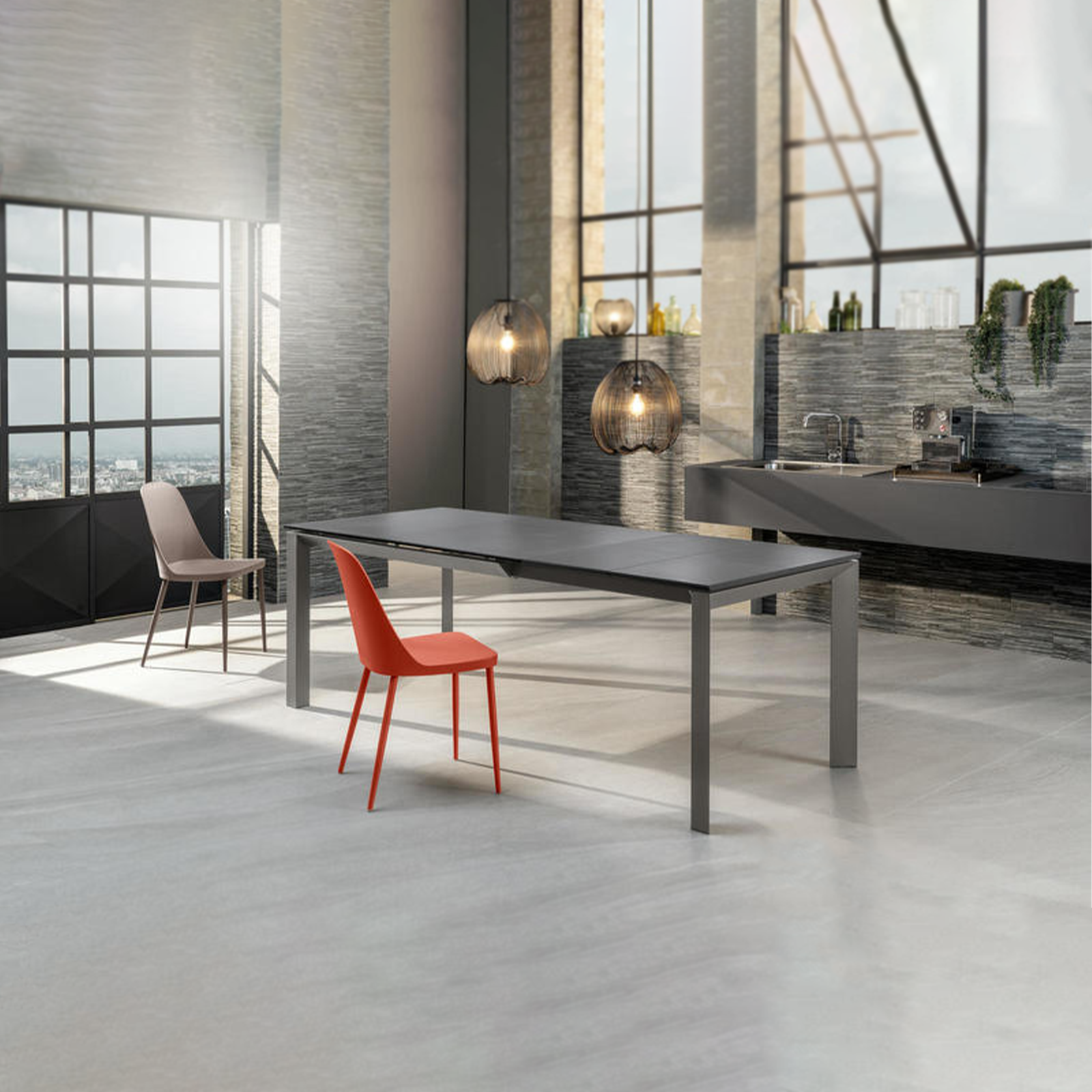 Tavolo allungabile Stones "Account" piano in ceramica gambe in alluminio cm 140/220x90 75h