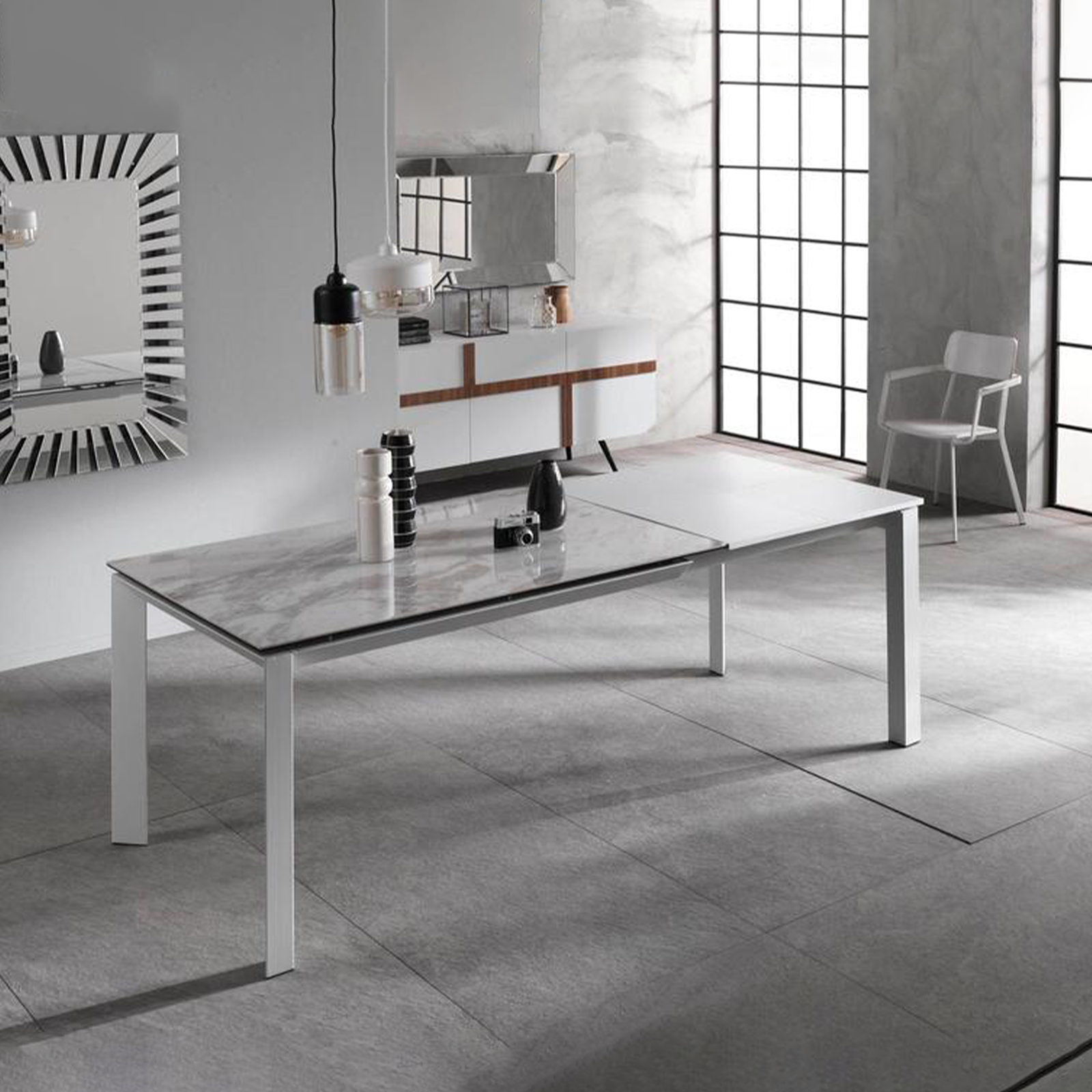 Tavolo allungabile Stones "Account" piano in ceramica gambe in alluminio cm 140/220x90 75h