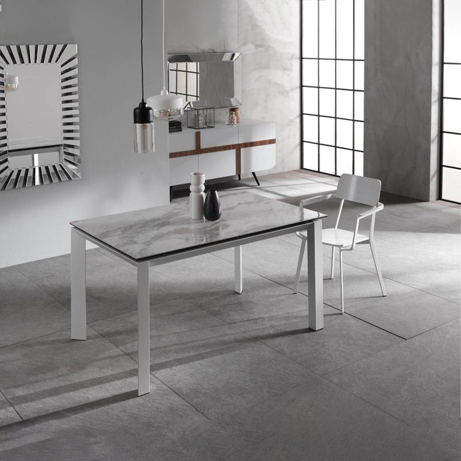 Tavolo allungabile Stones "Account" piano in ceramica gambe in alluminio cm 140/220x90 75h