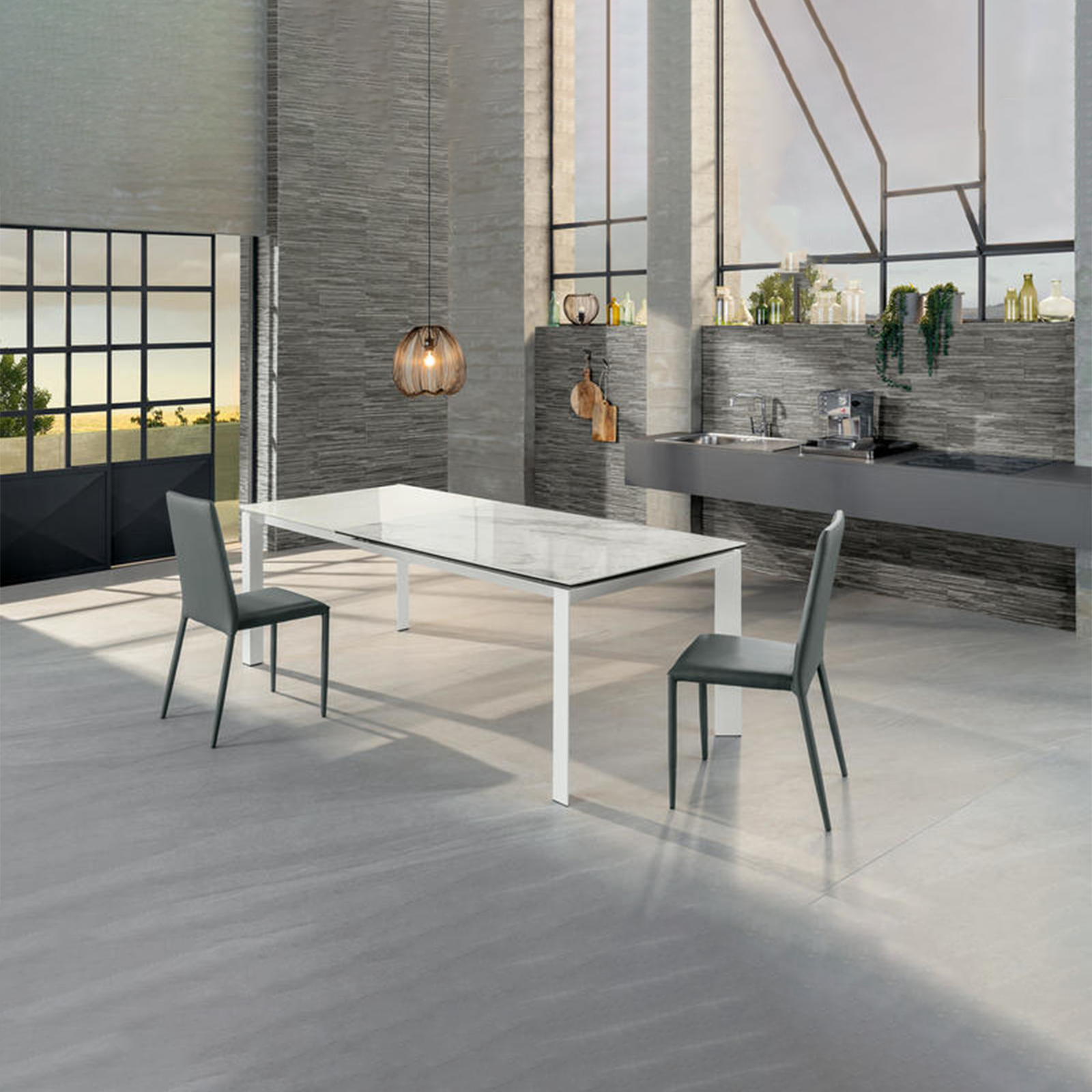 Tavolo allungabile Stones "Account" piano in ceramica gambe in alluminio cm 140/220x90 75h