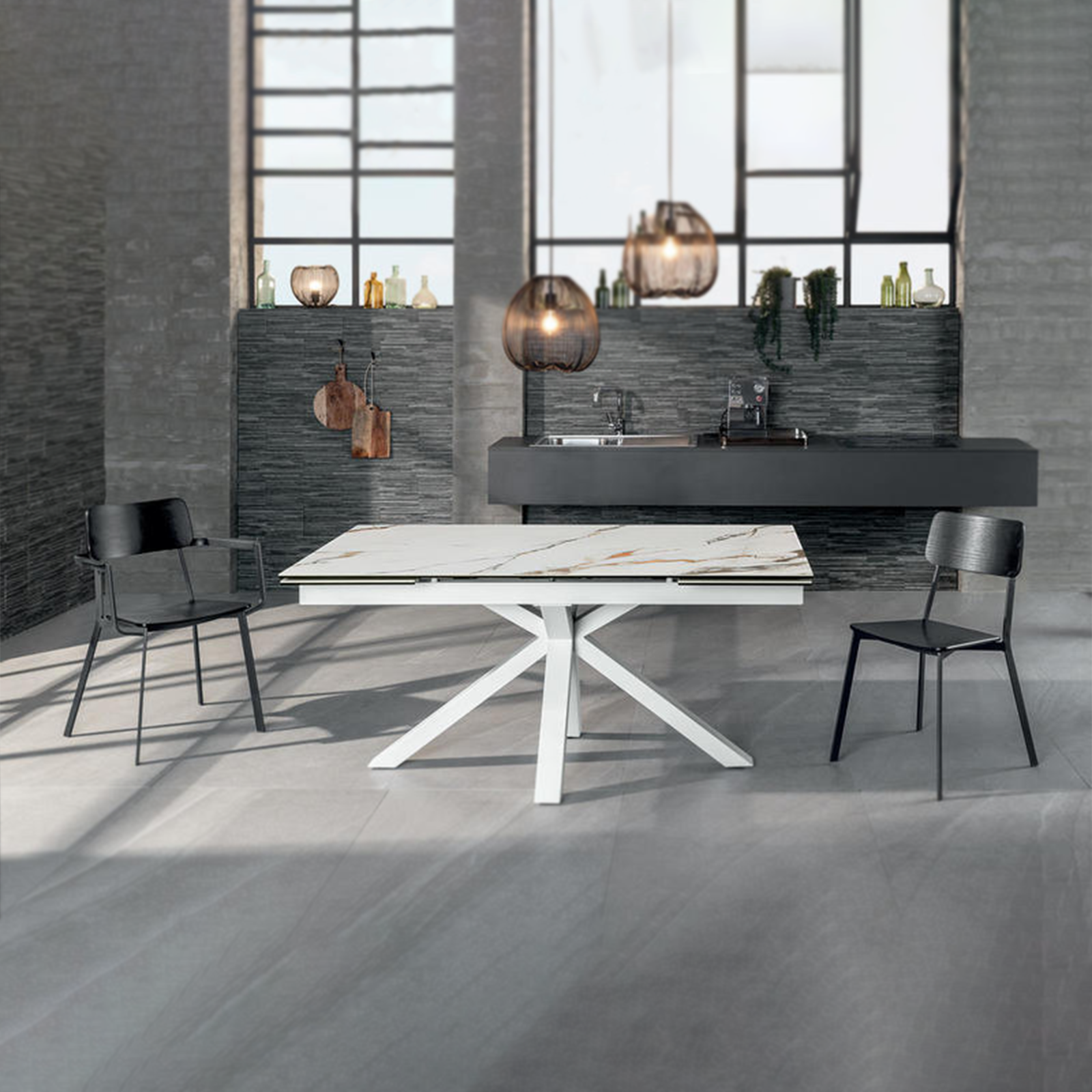 Tavolo allungabile "Daniel" piano su vetro temperato cm 160/240x90 76h