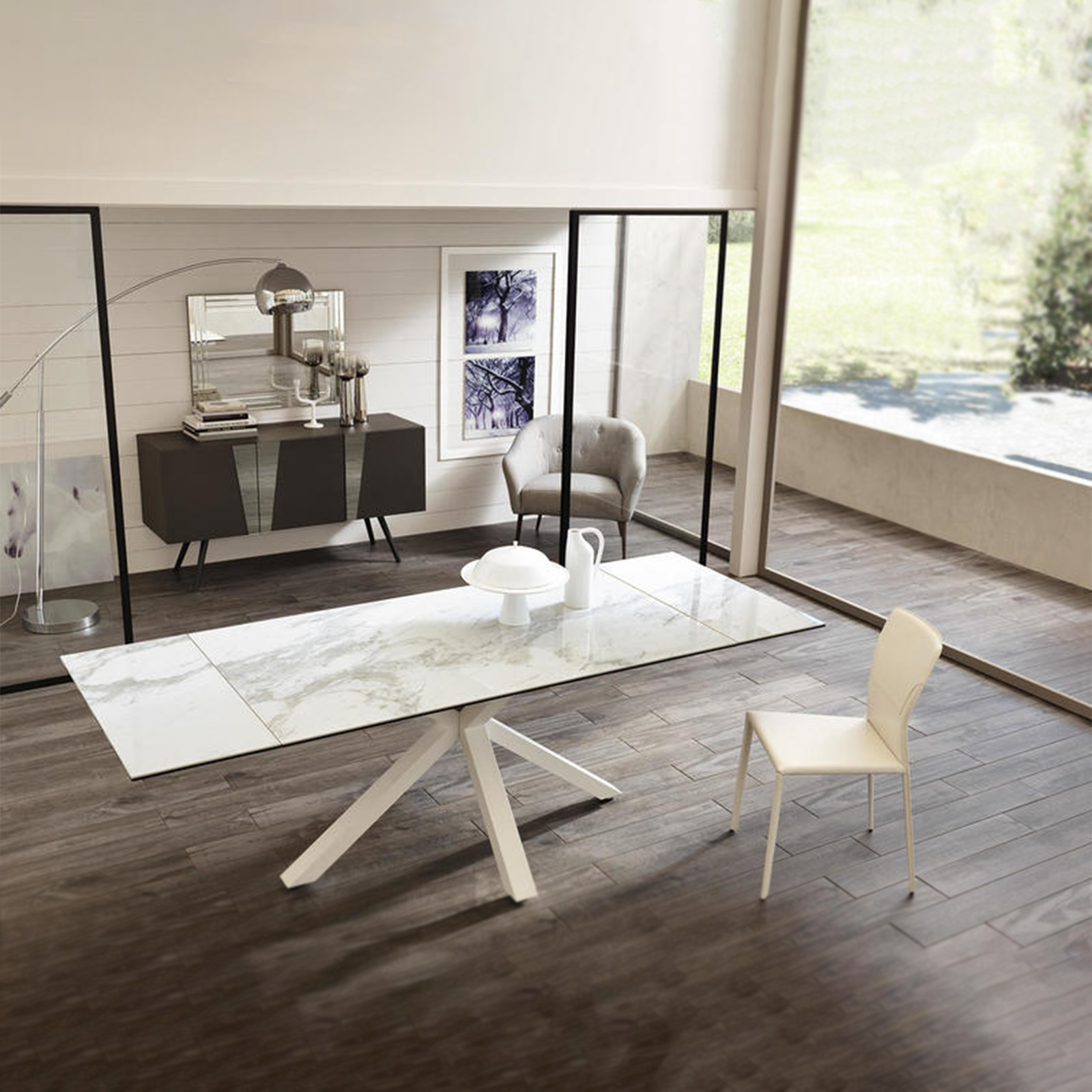 Tavolo allungabile "Daniel" piano su vetro temperato cm 160/240x90 76h