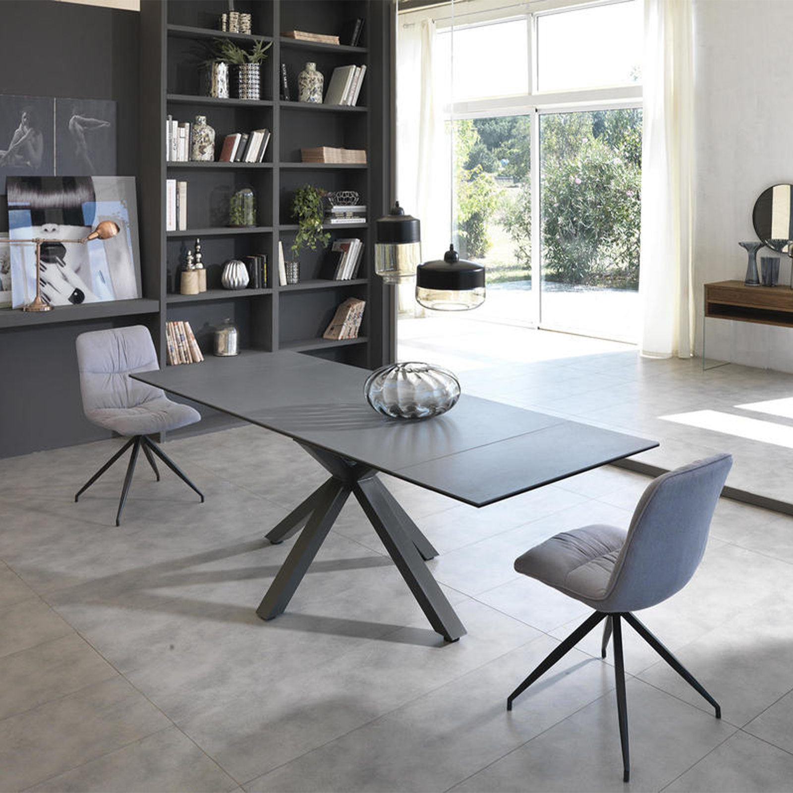 Tavolo allungabile "Daniel" piano su vetro temperato cm 160/240x90 76h