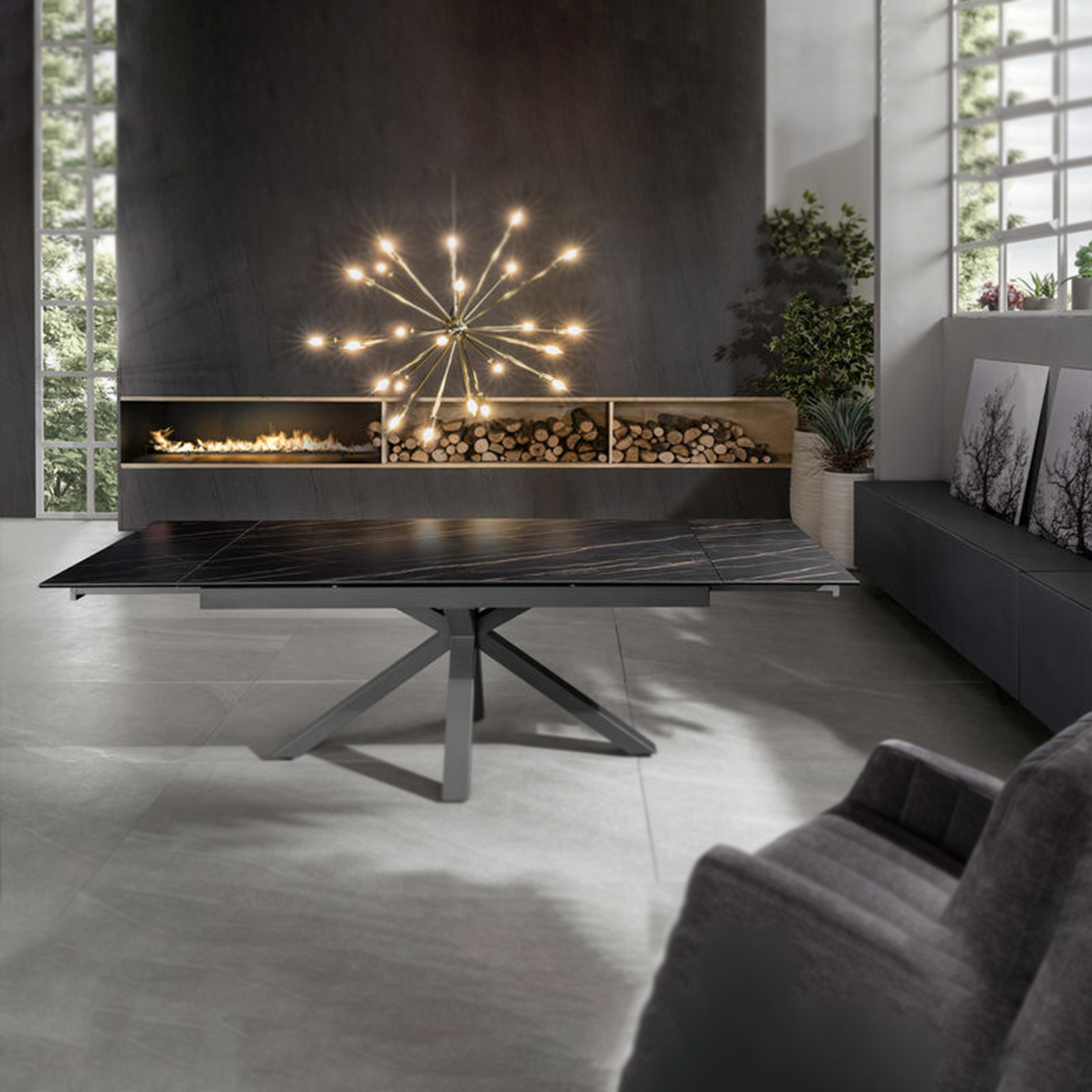 Tavolo allungabile "Daniel" piano su vetro temperato cm 160/240x90 76h