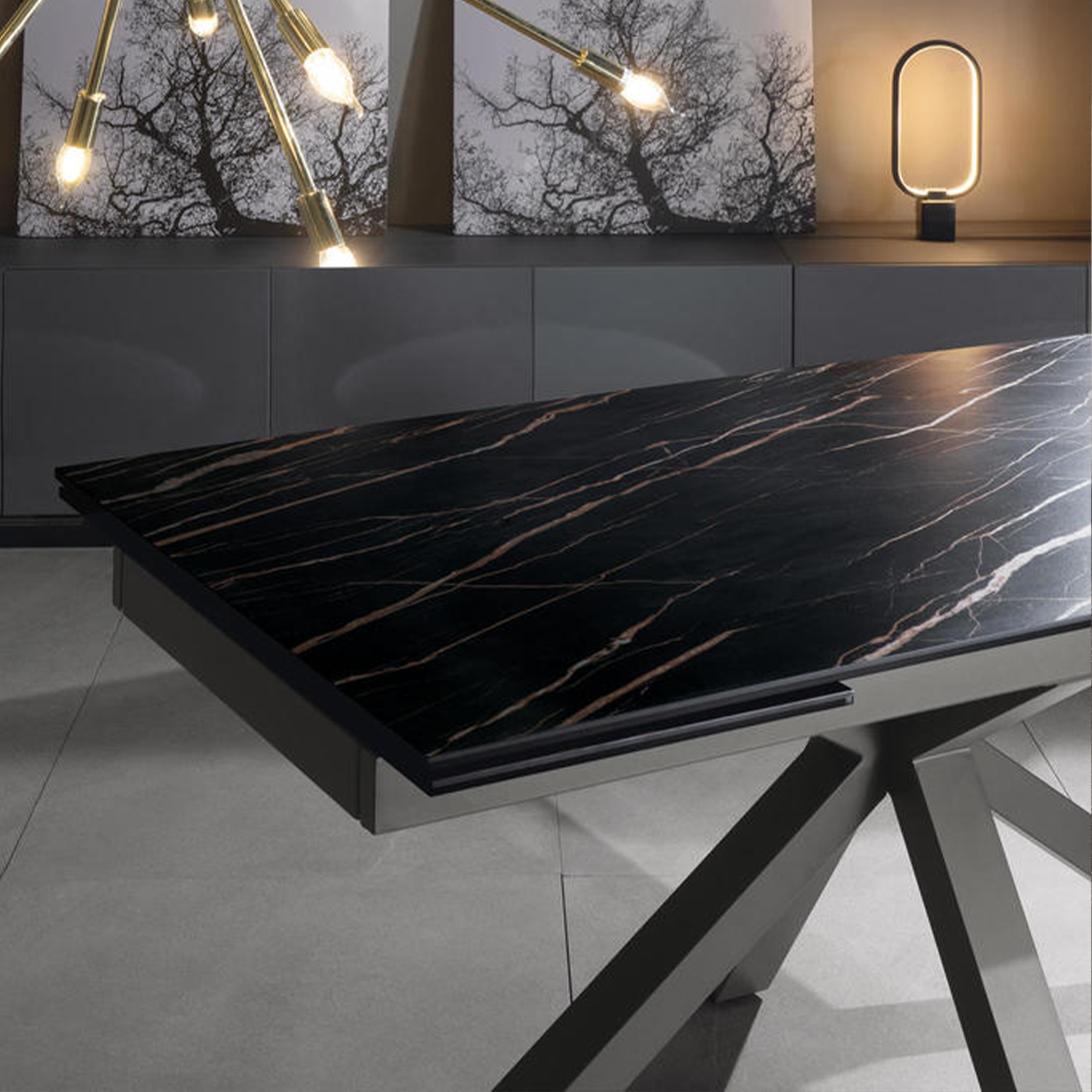 Tavolo allungabile "Daniel" piano su vetro temperato cm 160/240x90 76h