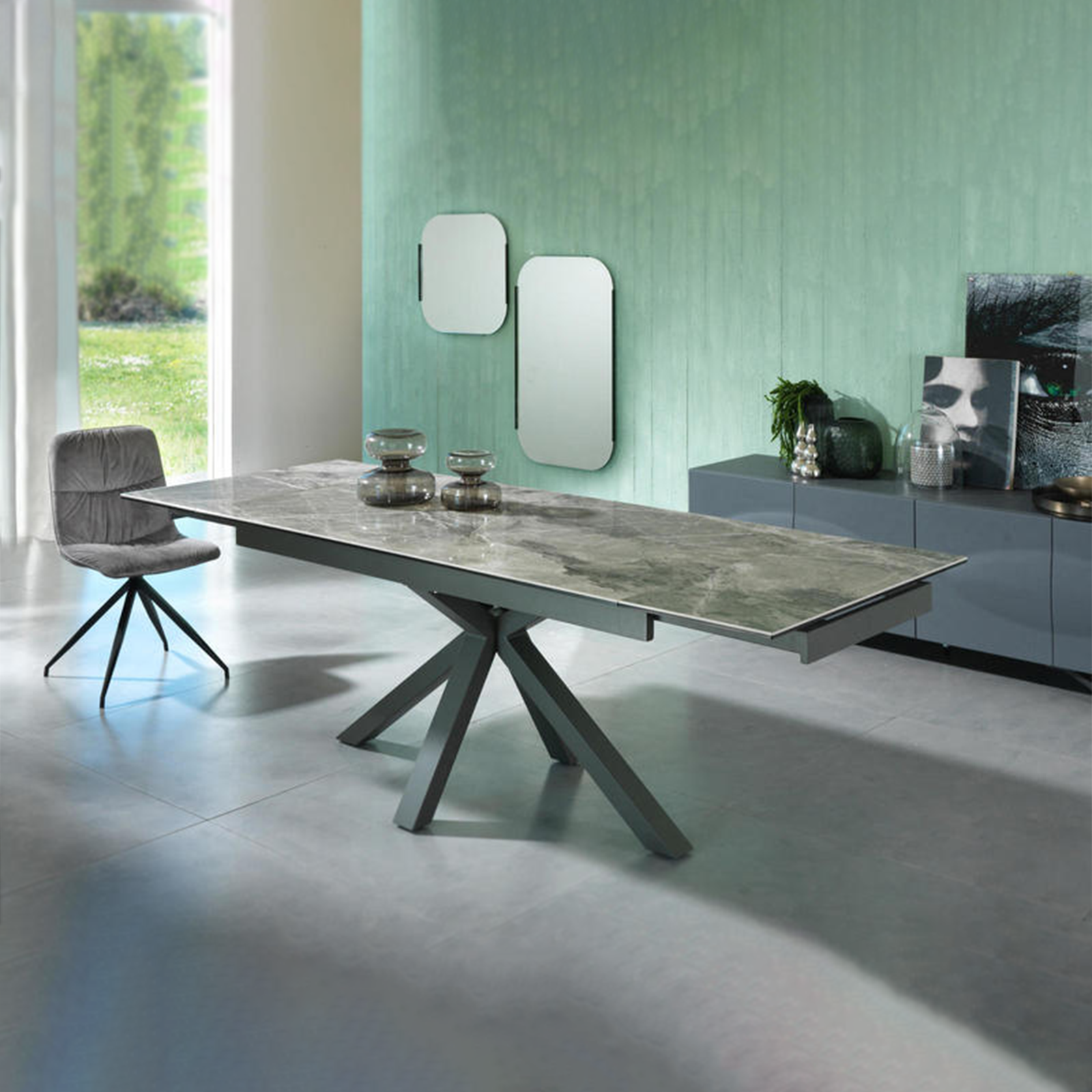 Tavolo allungabile "Daniel" piano su vetro temperato cm 160/240x90 76h