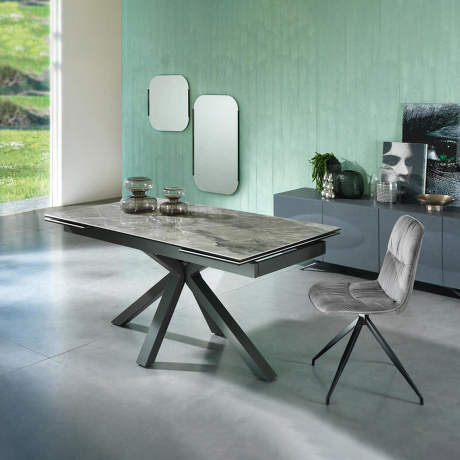 Tavolo allungabile "Daniel" piano su vetro temperato cm 160/240x90 76h