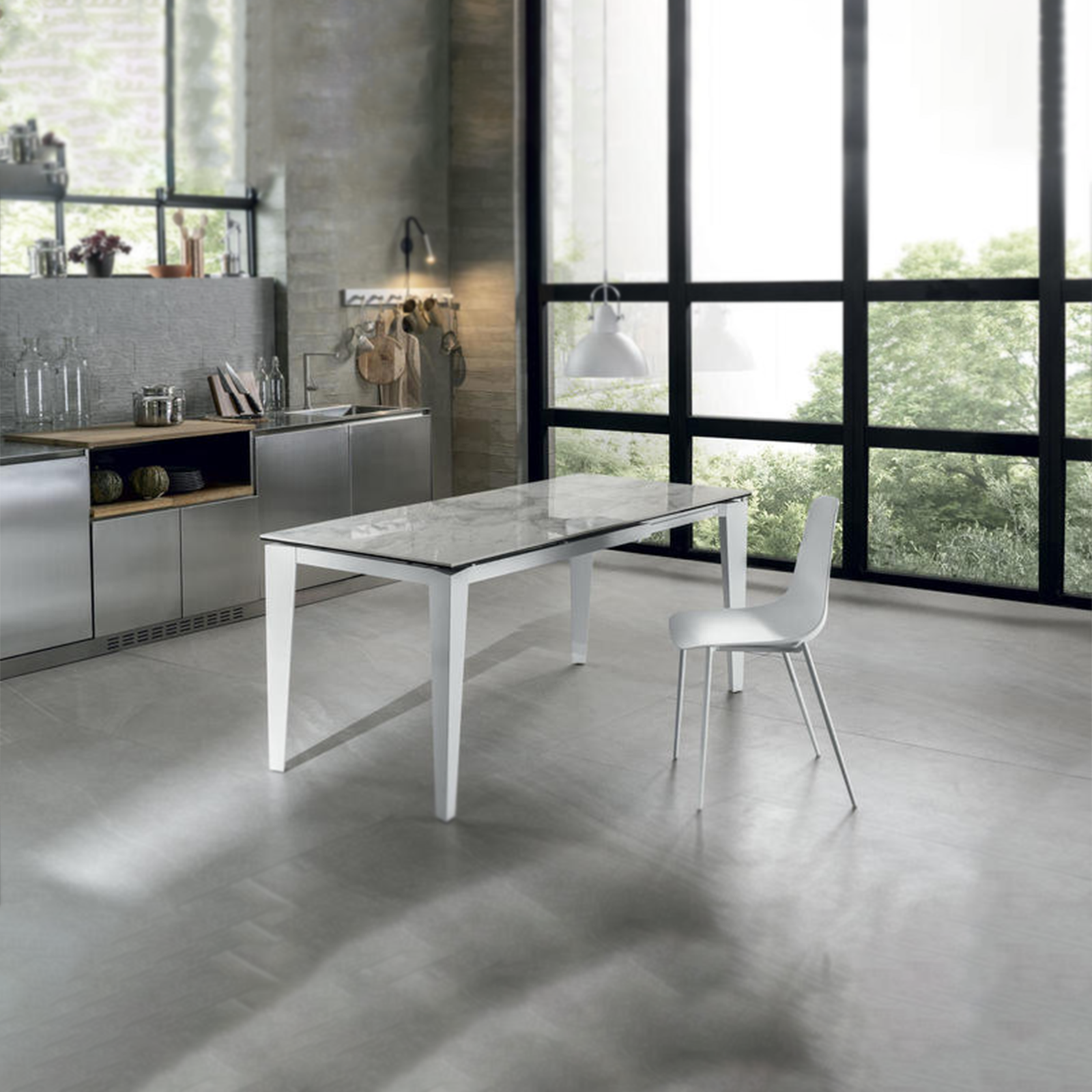 Mesa extensible de cristal templado ''Ceramica 2'' 80x120/170 h76
