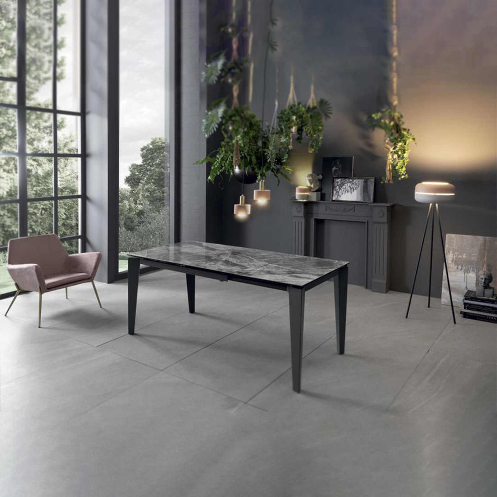 Mesa extensible de cristal templado ''Ceramica 2'' 80x120/170 h76