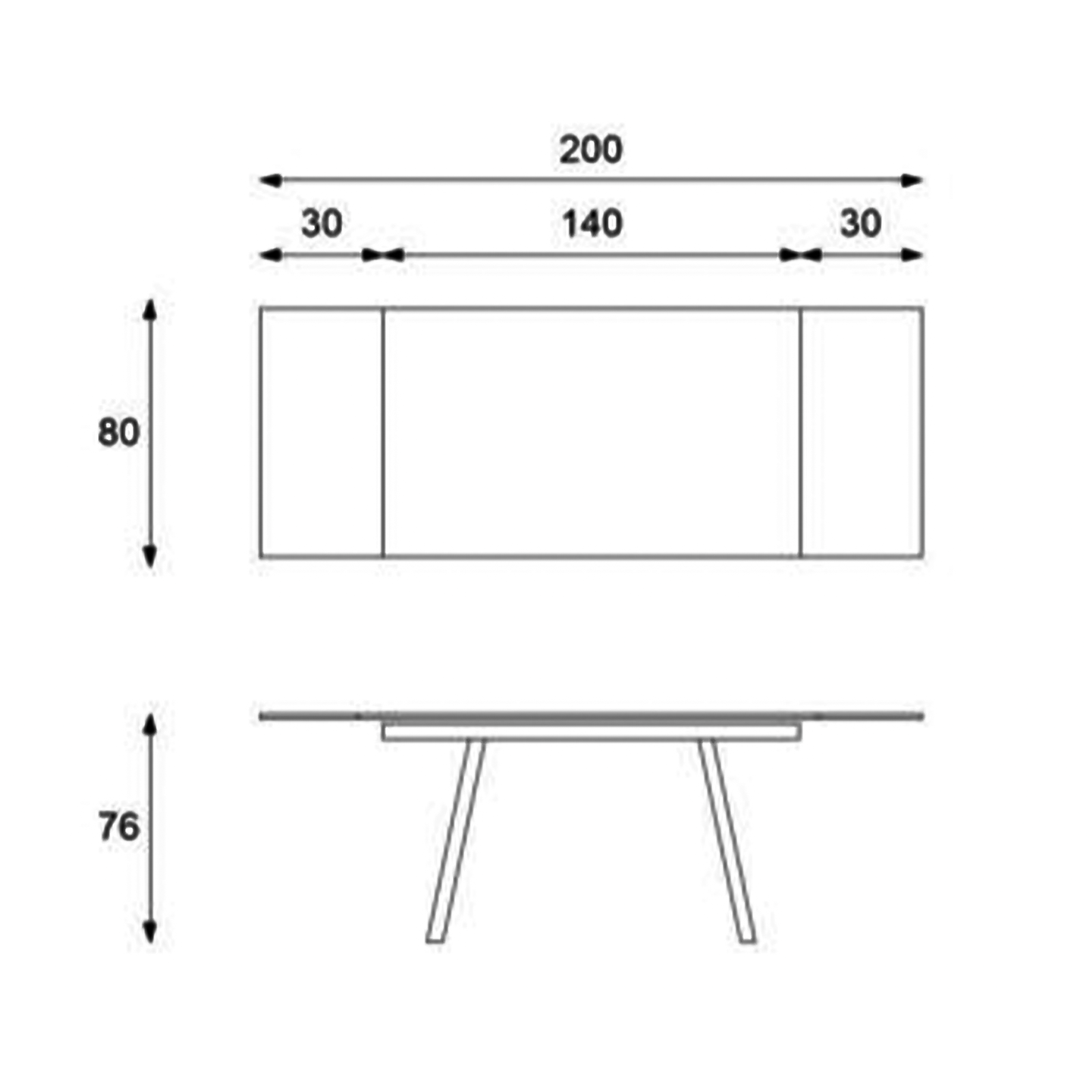 Table extensible "Dylan" plateau pierre effet marbre 200x80 cm 76h