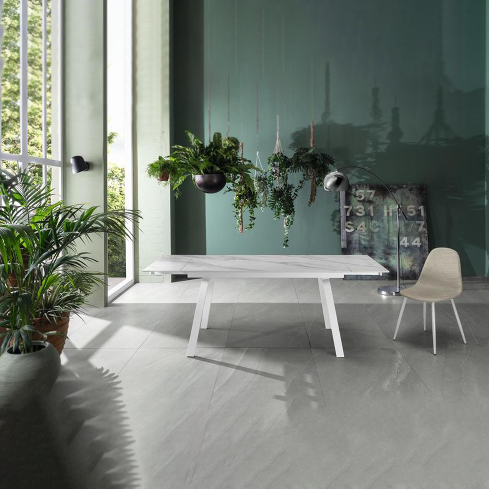 Table extensible "Dylan" plateau pierre effet marbre 200x80 cm 76h