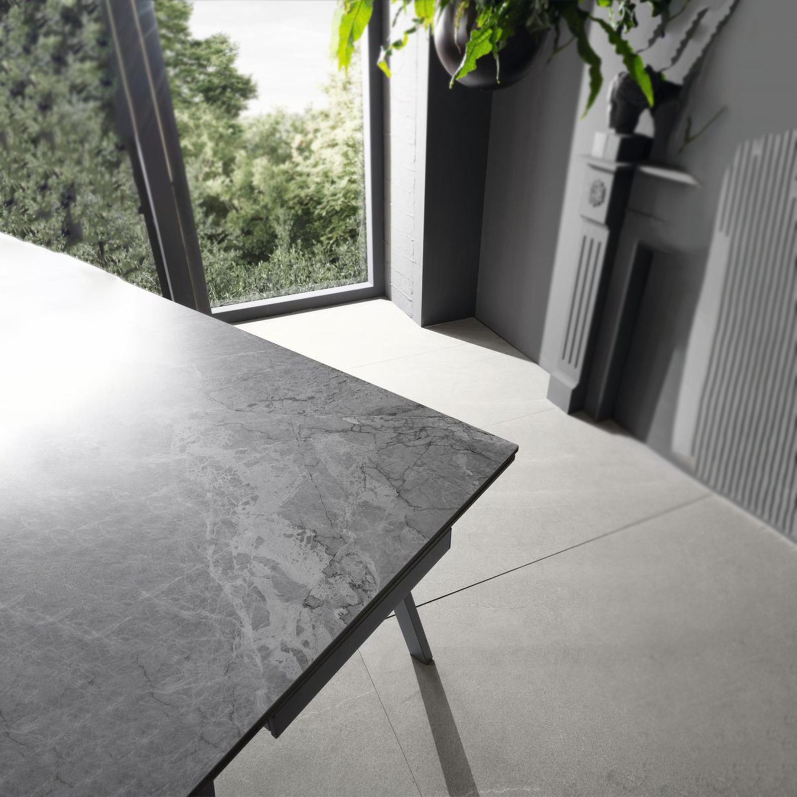 Table extensible "Dylan" plateau pierre effet marbre 200x80 cm 76h