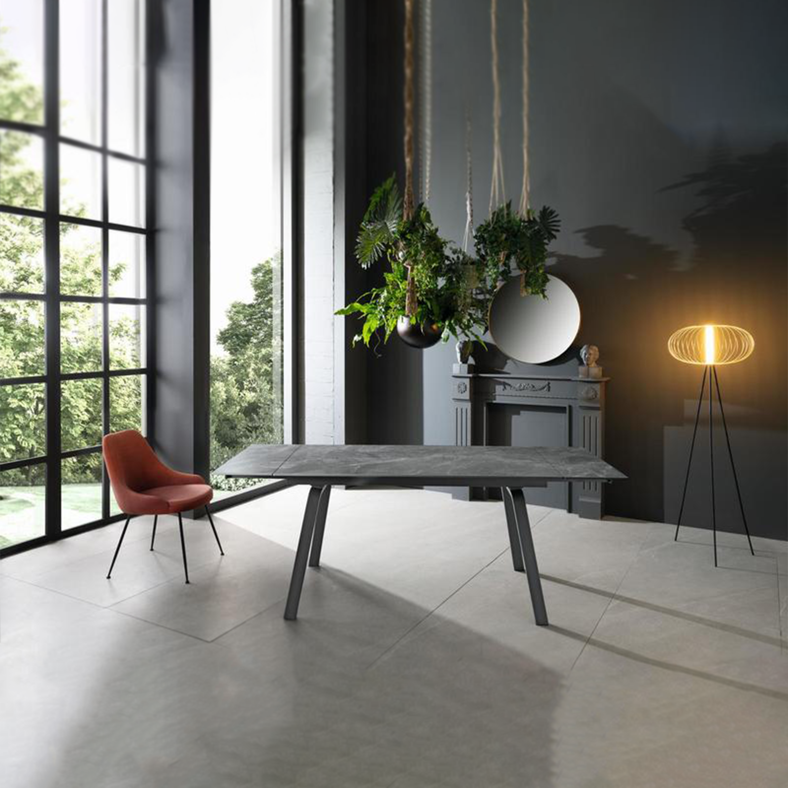 Table extensible "Dylan" plateau pierre effet marbre 200x80 cm 76h
