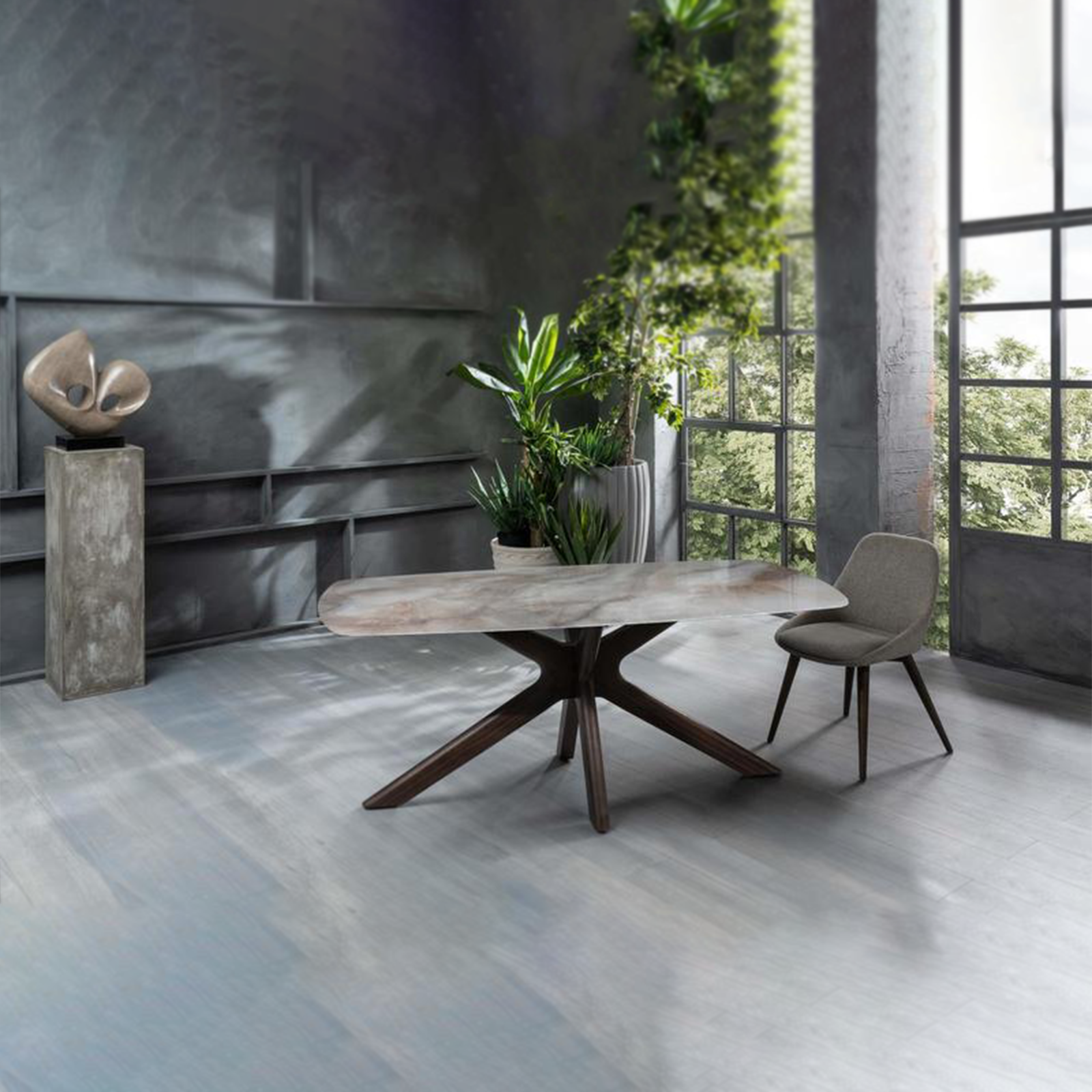 Tavolo moderno in ceramica "Item" fisso da soggiorno effetto marmo