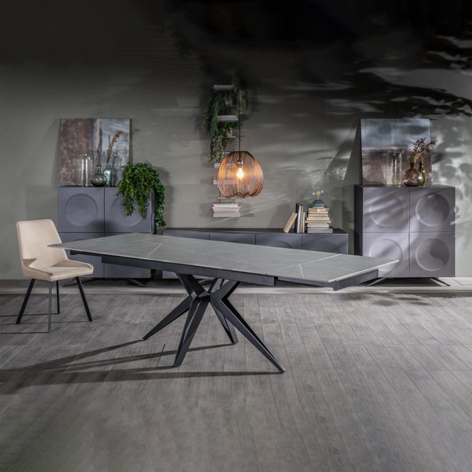 Tavolo allungabile moderno "Amber" da soggiorno con piano in ceramica effetto marmo