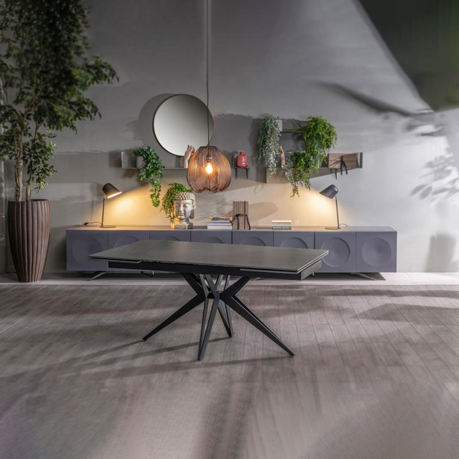 Tavolo allungabile moderno "Amber" da soggiorno con piano in ceramica effetto marmo