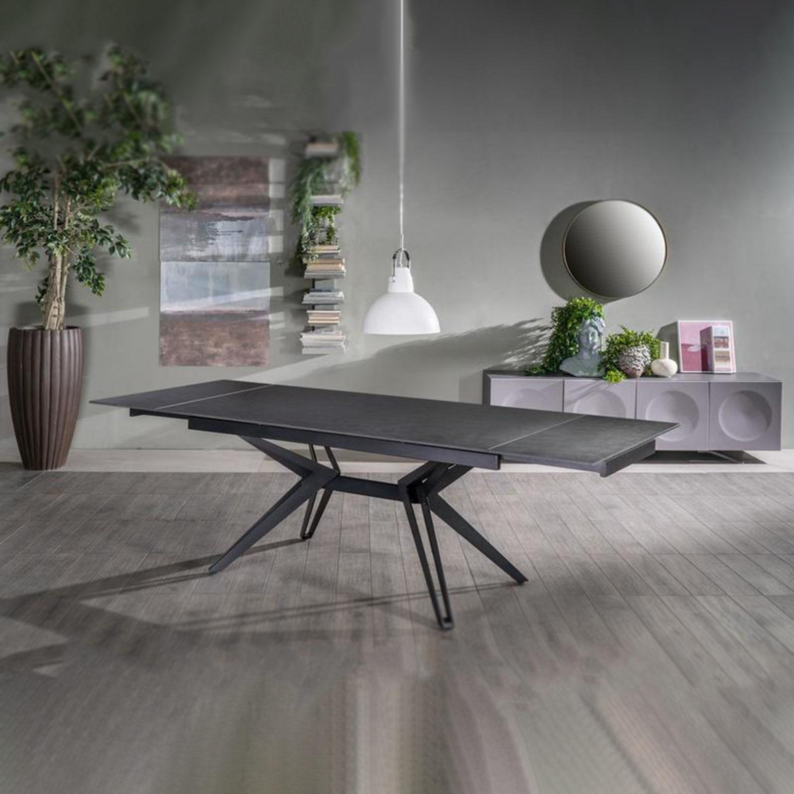 Tavolo moderno da pranzo "Horeca" allungabile con piano in ceramica effetto marmo